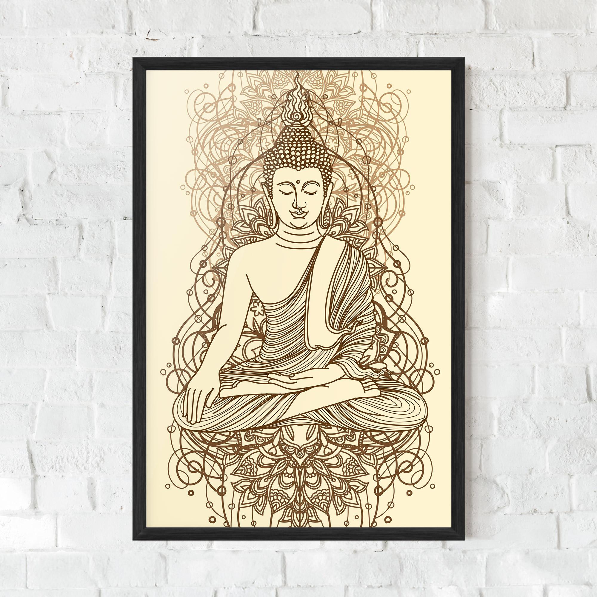 Keretezett Poszter Brown Line Buddha mockup 0