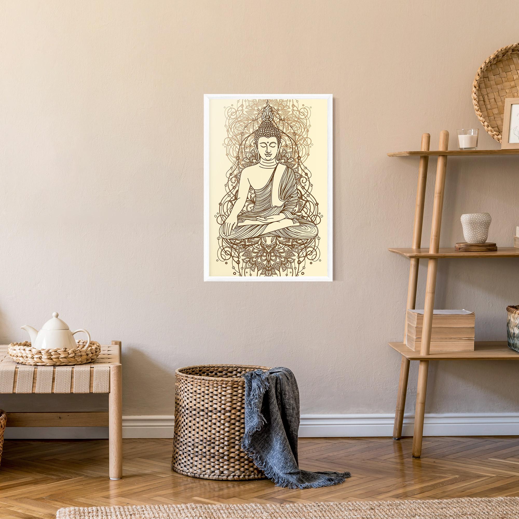 Keretezett Poszter Brown Line Buddha mockup 9