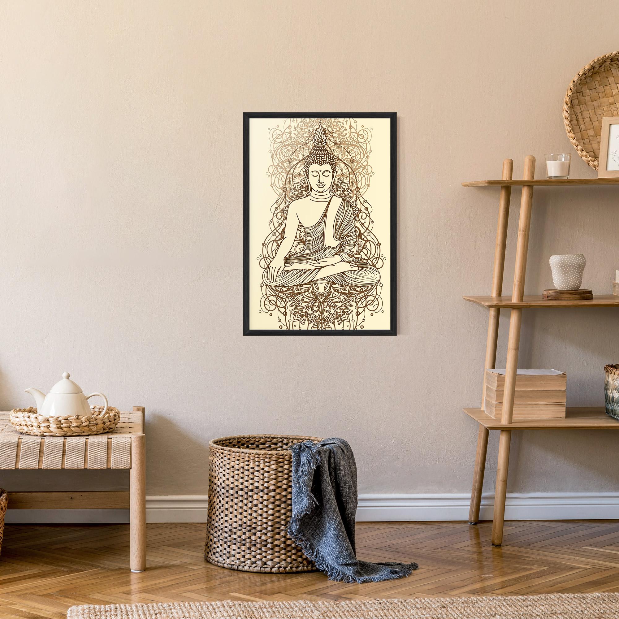 Keretezett Poszter Brown Line Buddha mockup 9