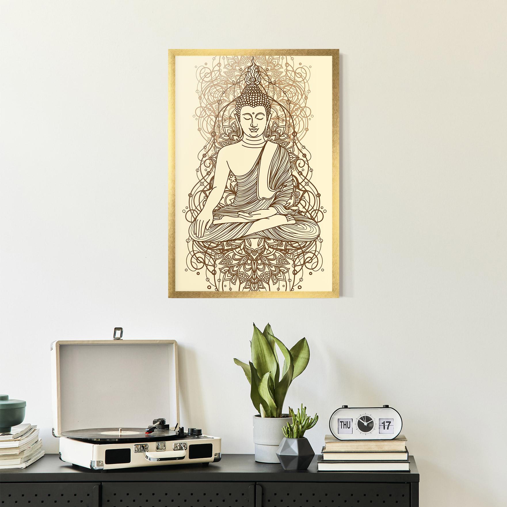 Keretezett Poszter Brown Line Buddha mockup 2
