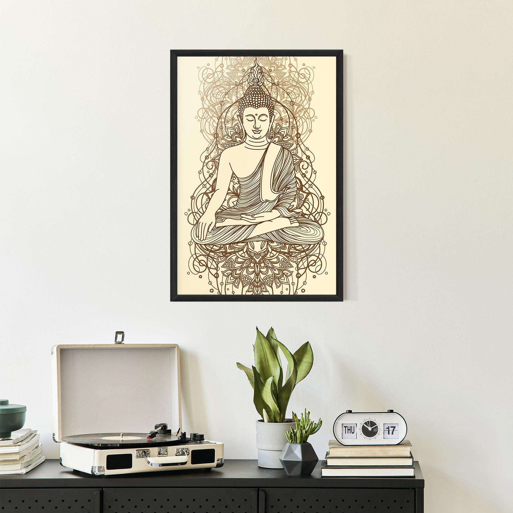 Keretezett Poszter Brown Line Buddha mockup 2