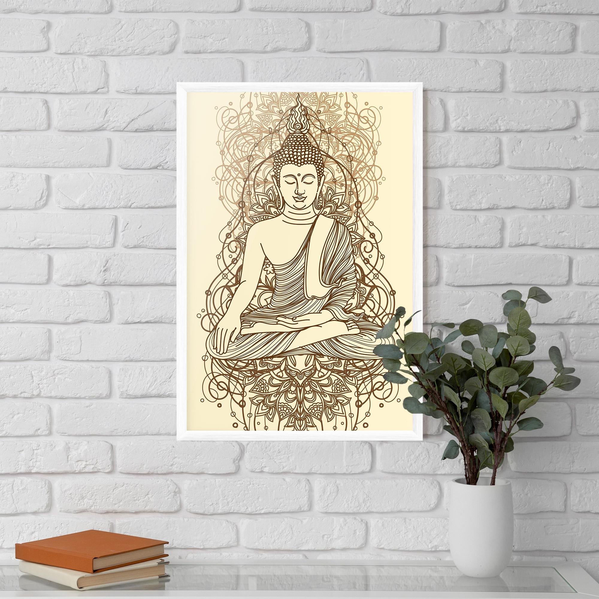 Keretezett Poszter Brown Line Buddha mockup 5