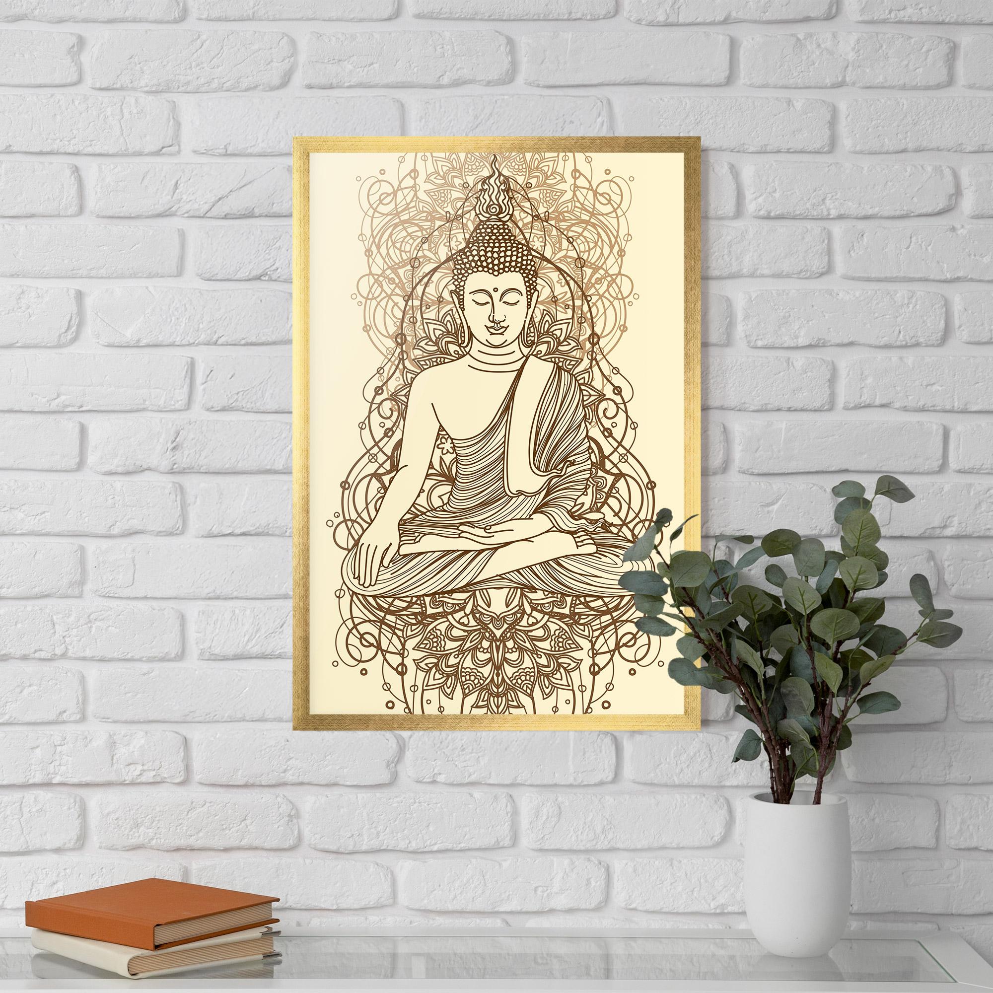 Keretezett Poszter Brown Line Buddha mockup 5