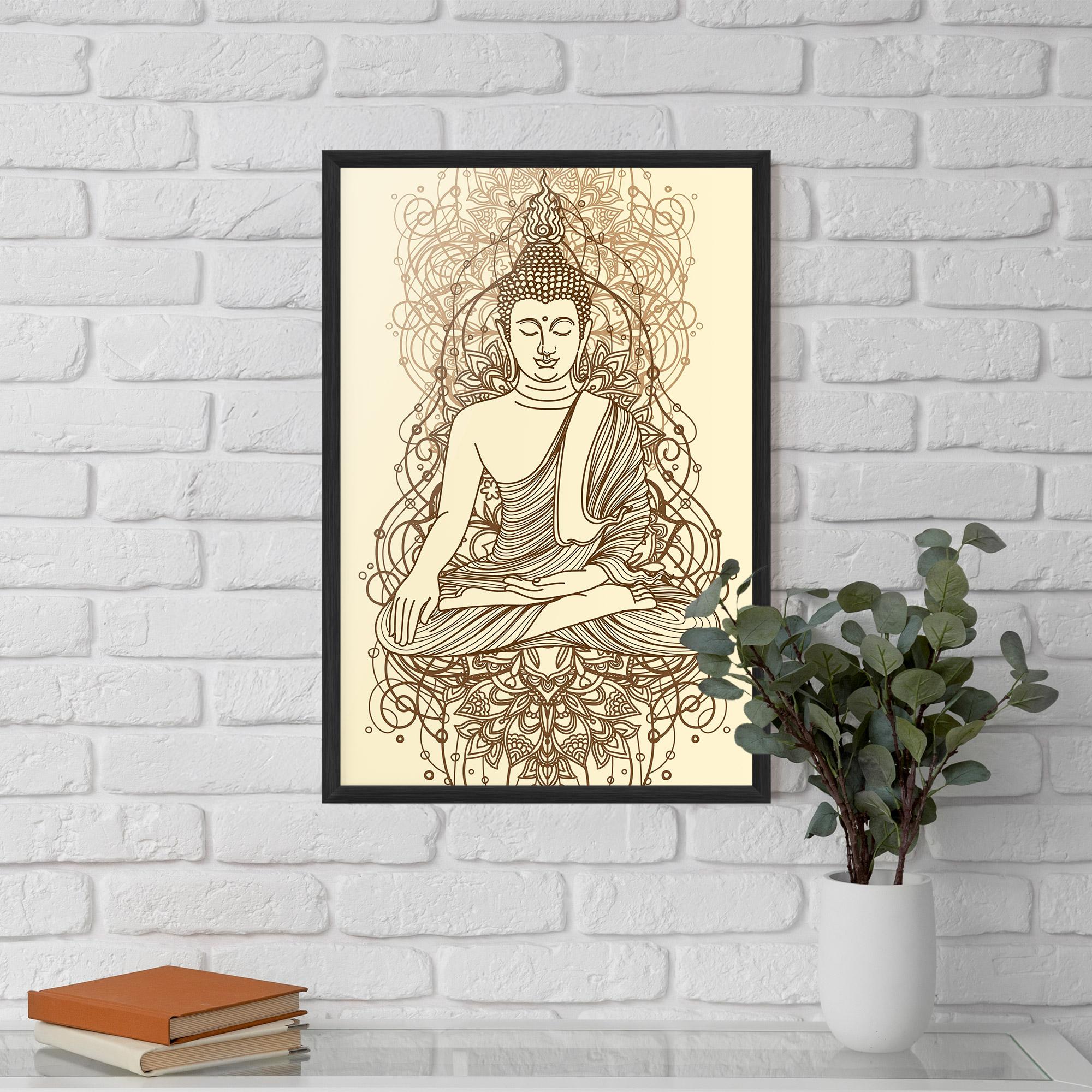 Keretezett Poszter Brown Line Buddha mockup 5