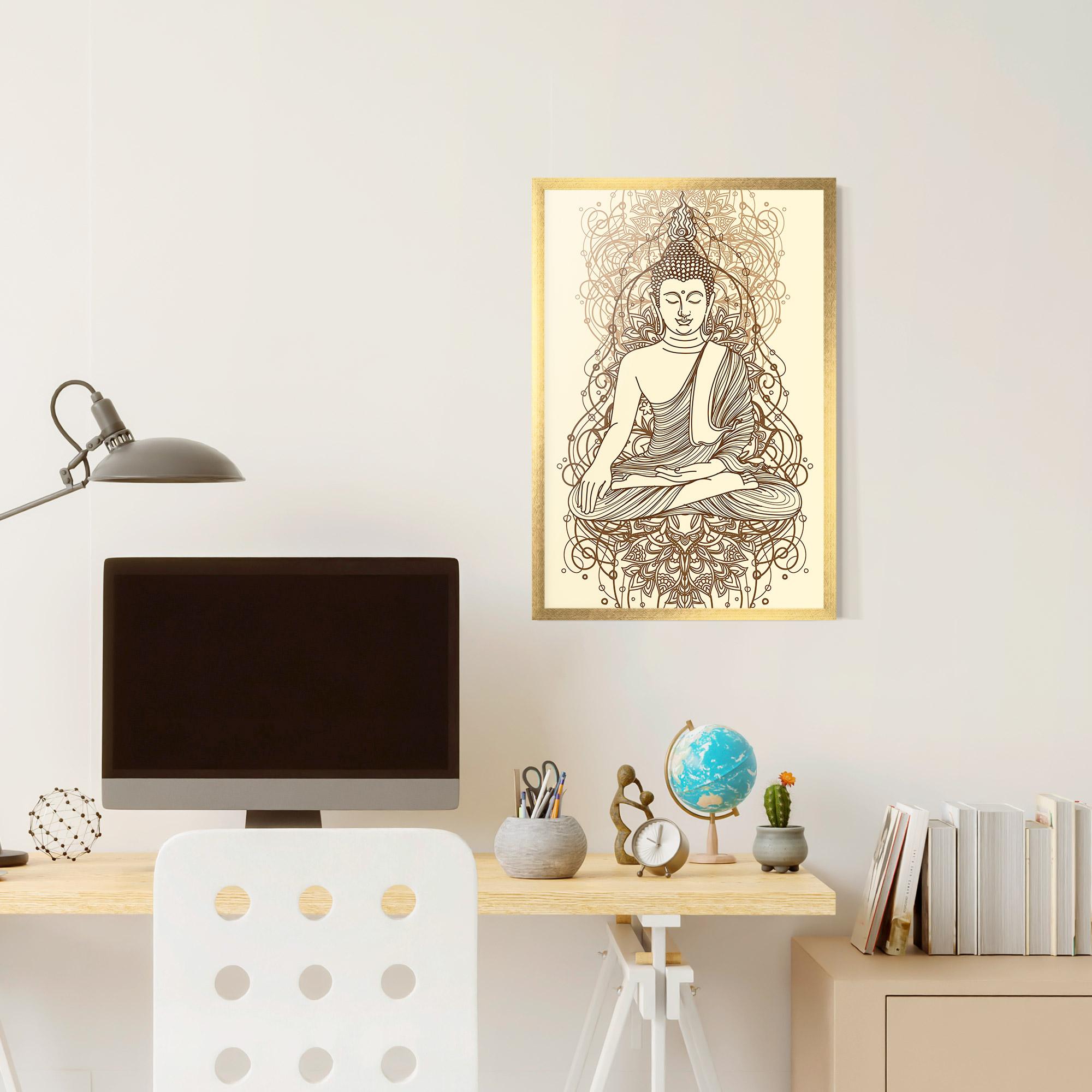 Keretezett Poszter Brown Line Buddha mockup 6