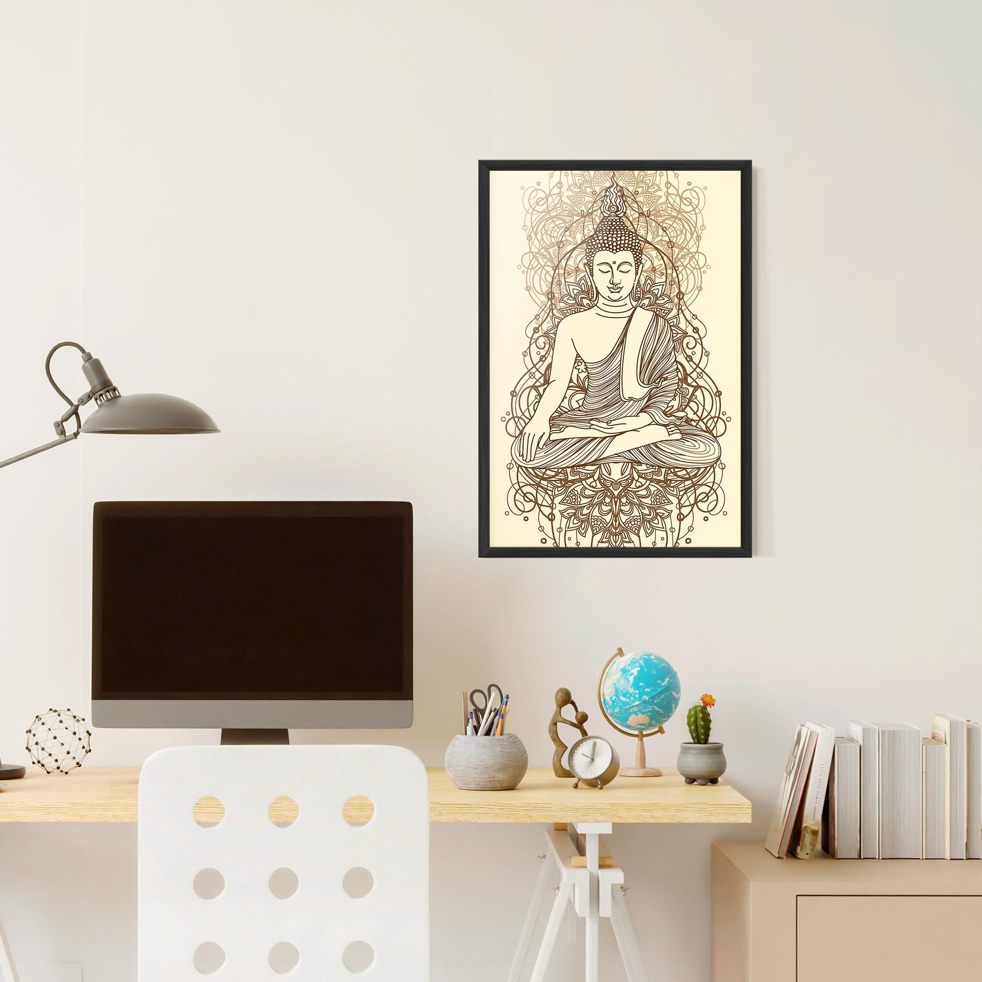 Keretezett Poszter Brown Line Buddha mockup 6