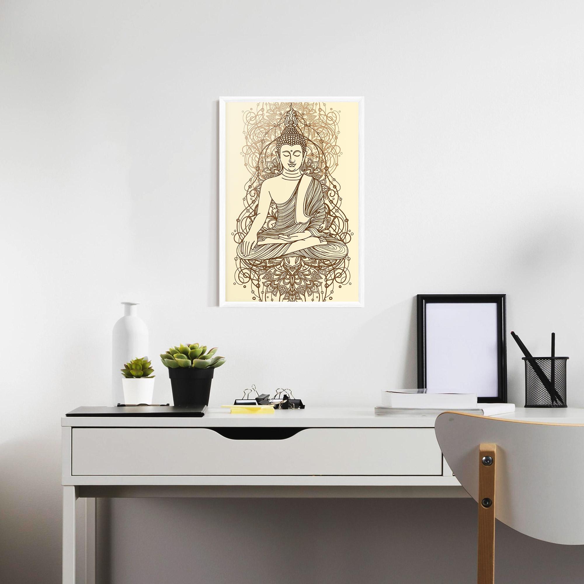 Keretezett Poszter Brown Line Buddha mockup 7