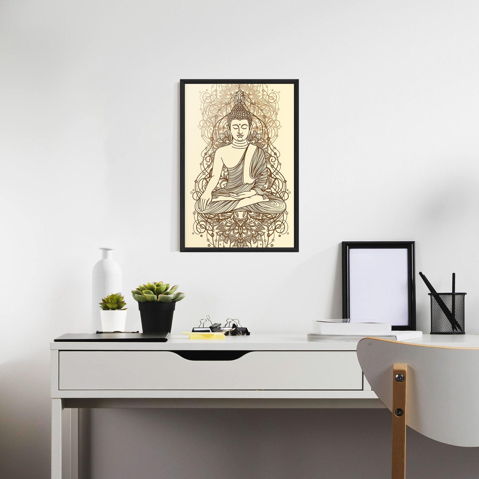 Keretezett Poszter Brown Line Buddha mockup 7