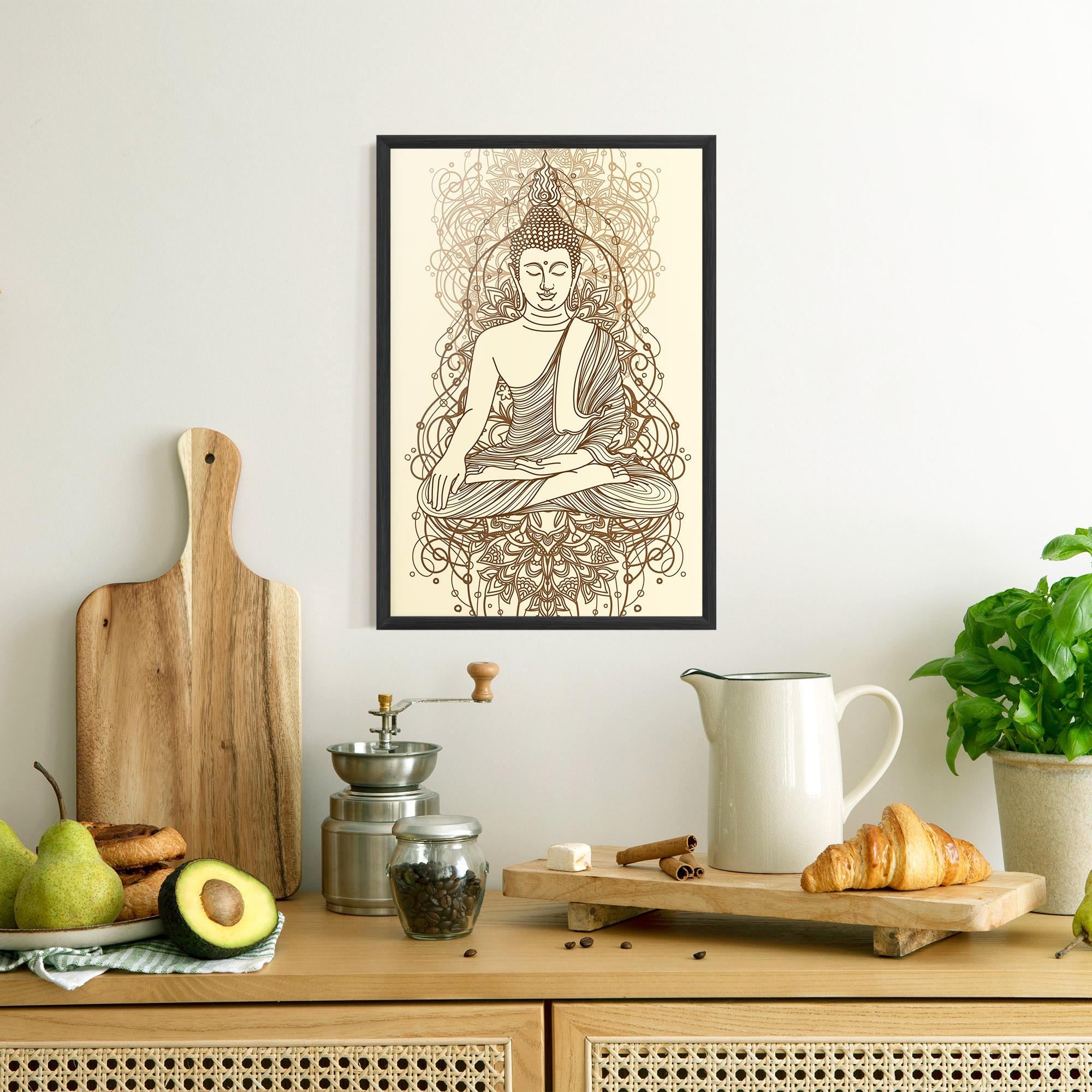 Keretezett Poszter Brown Line Buddha mockup 8