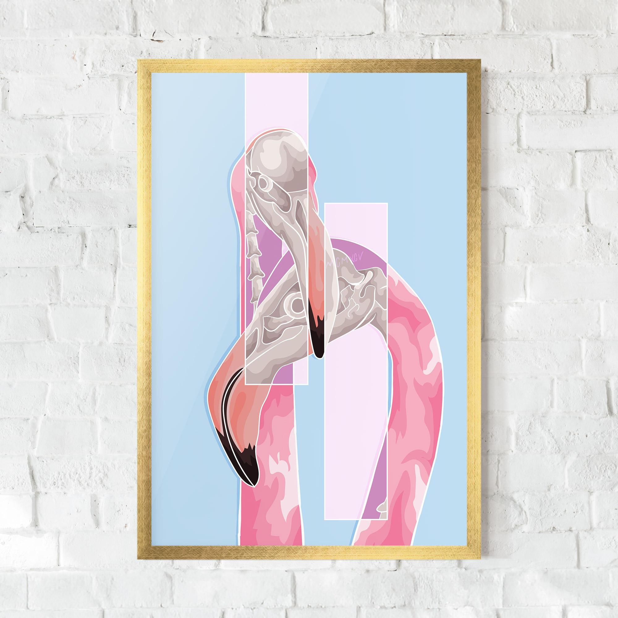 Keretezett Poszter Pink Skull Flamingo mockup 0