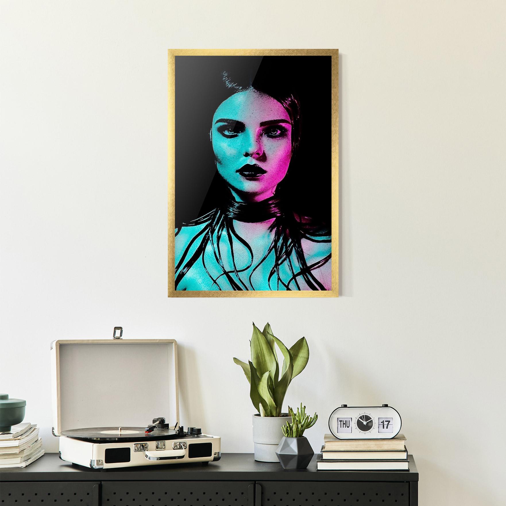 Keretezett Poszter Pink Blue Light Girl mockup 2