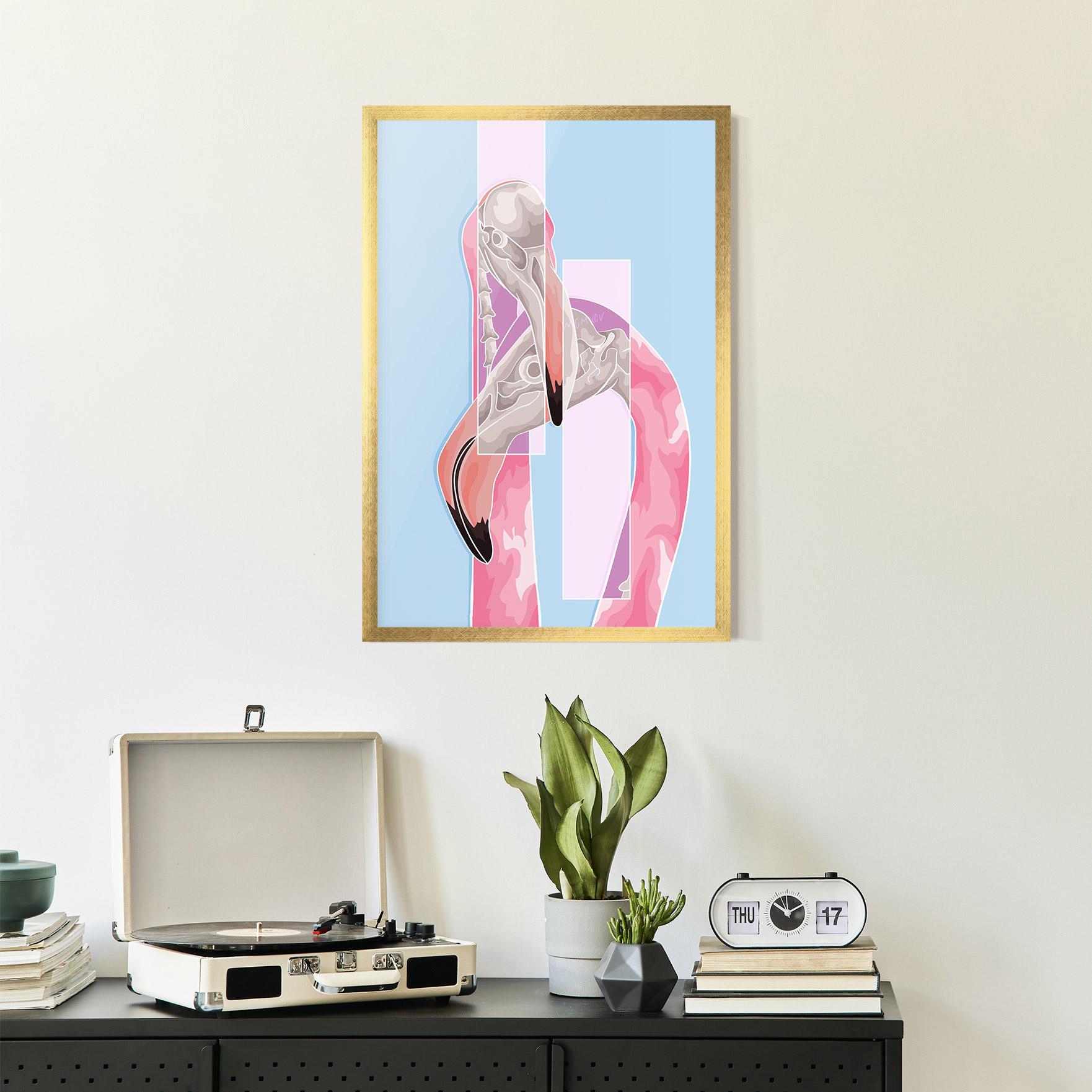 Keretezett Poszter Pink Skull Flamingo mockup 2