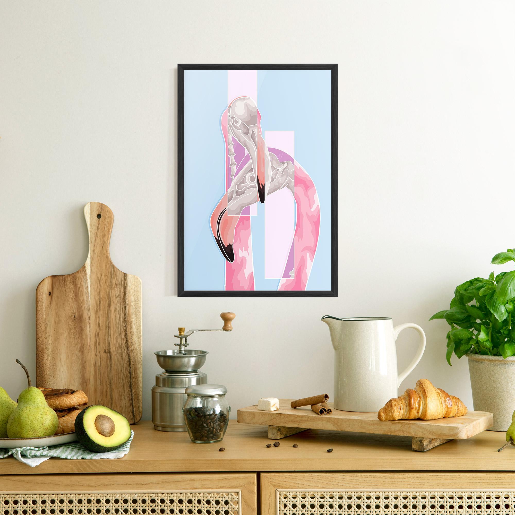 Keretezett Poszter Pink Skull Flamingo mockup 8