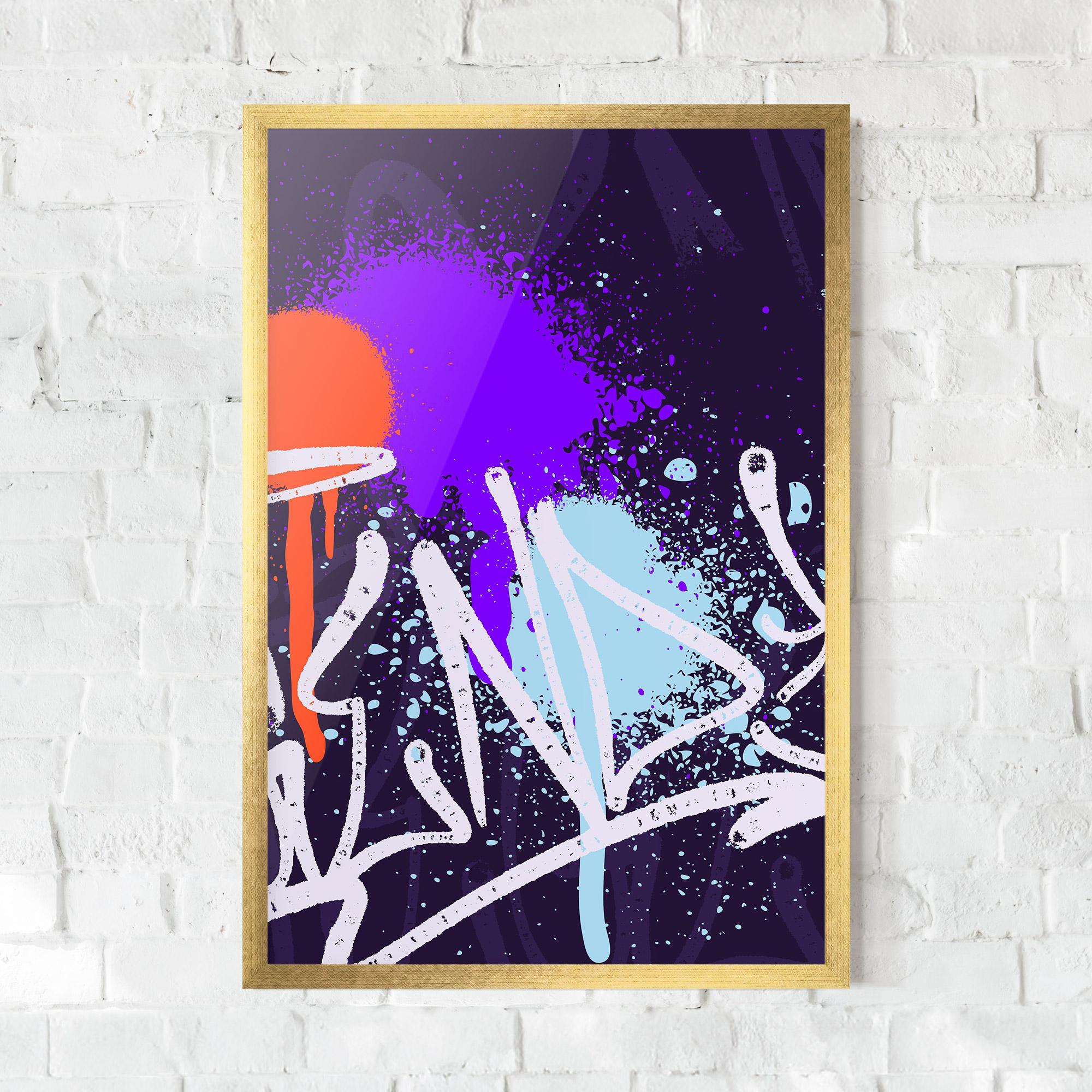 Keretezett Poszter Purple Blue Graffiti mockup 0