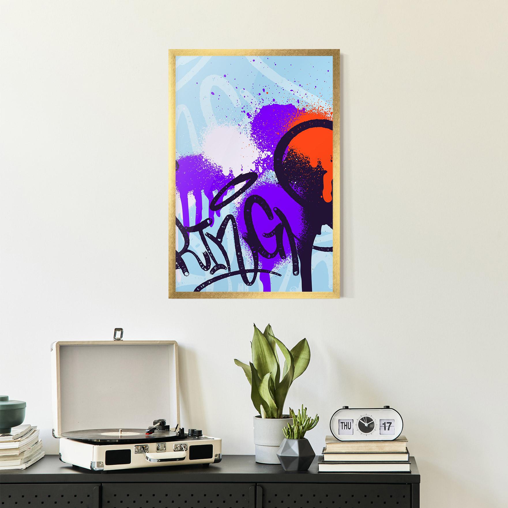 Keretezett Poszter Blue Purple Graffiti mockup 2