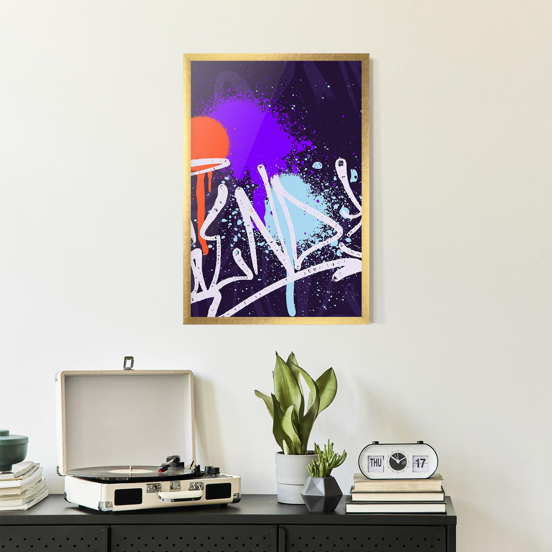Keretezett Poszter Purple Blue Graffiti mockup 2