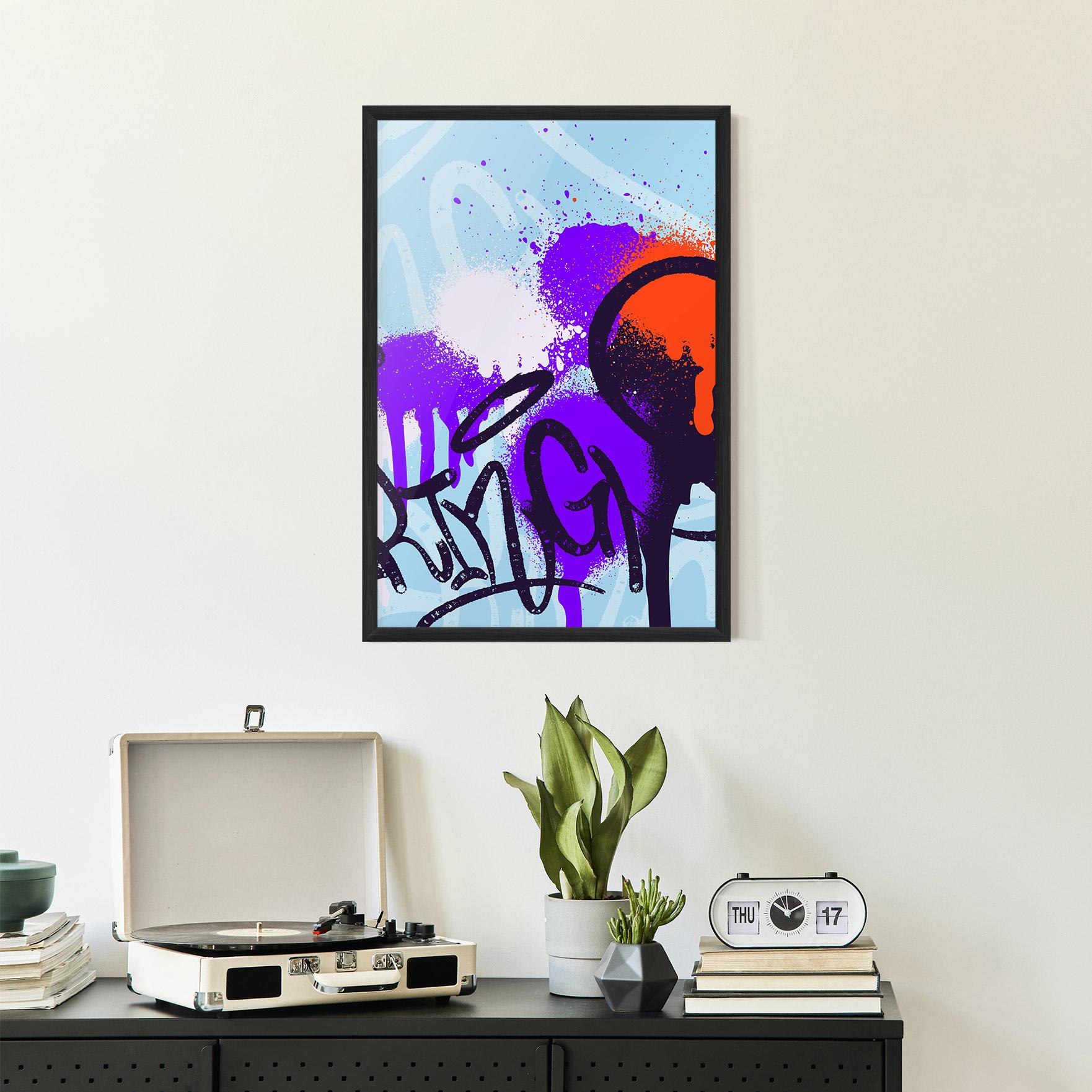 Keretezett Poszter Blue Purple Graffiti mockup 2