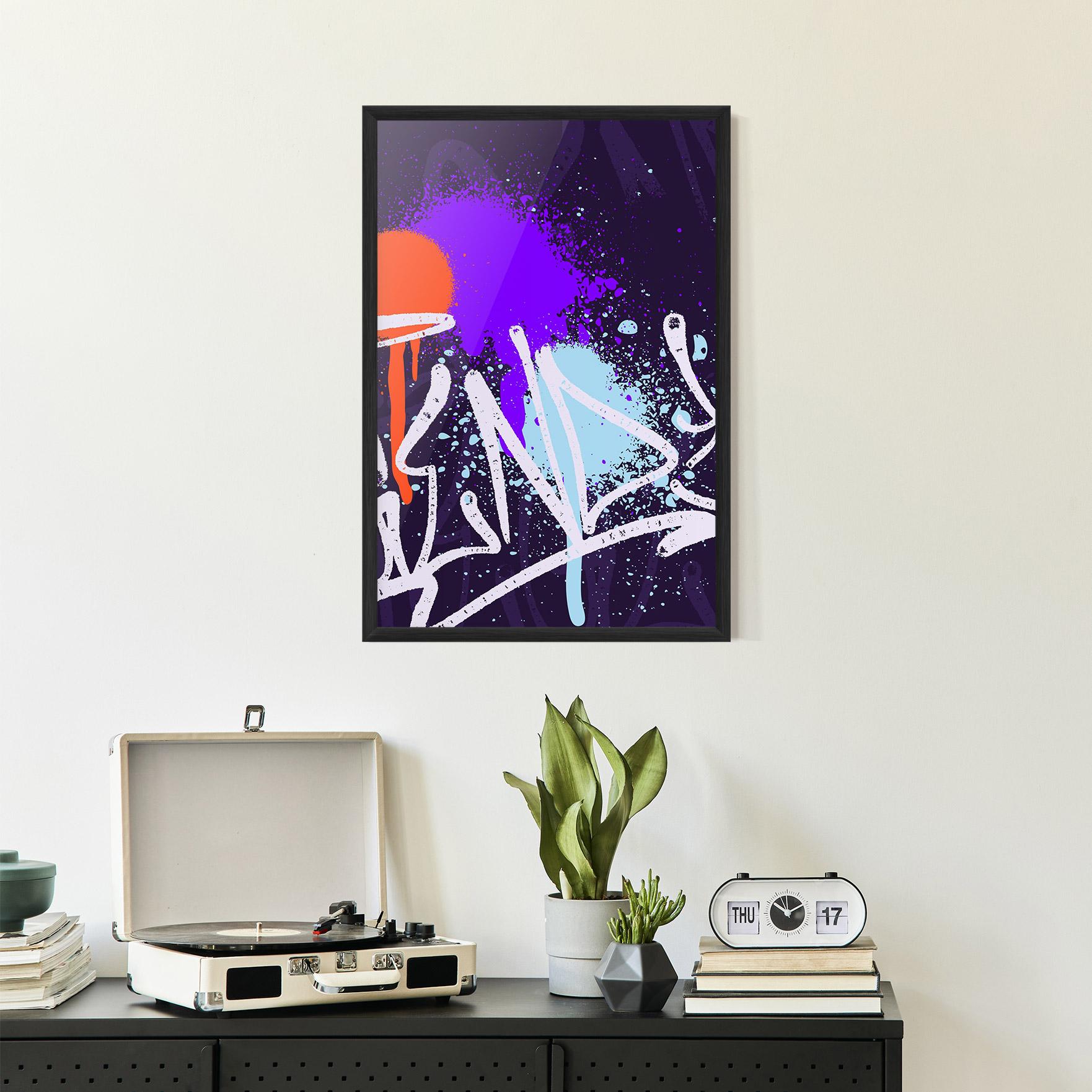 Keretezett Poszter Purple Blue Graffiti mockup 2
