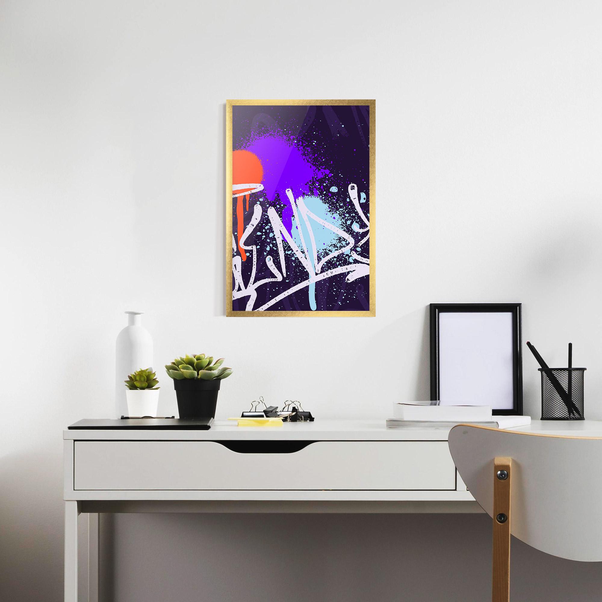 Keretezett Poszter Purple Blue Graffiti mockup 7