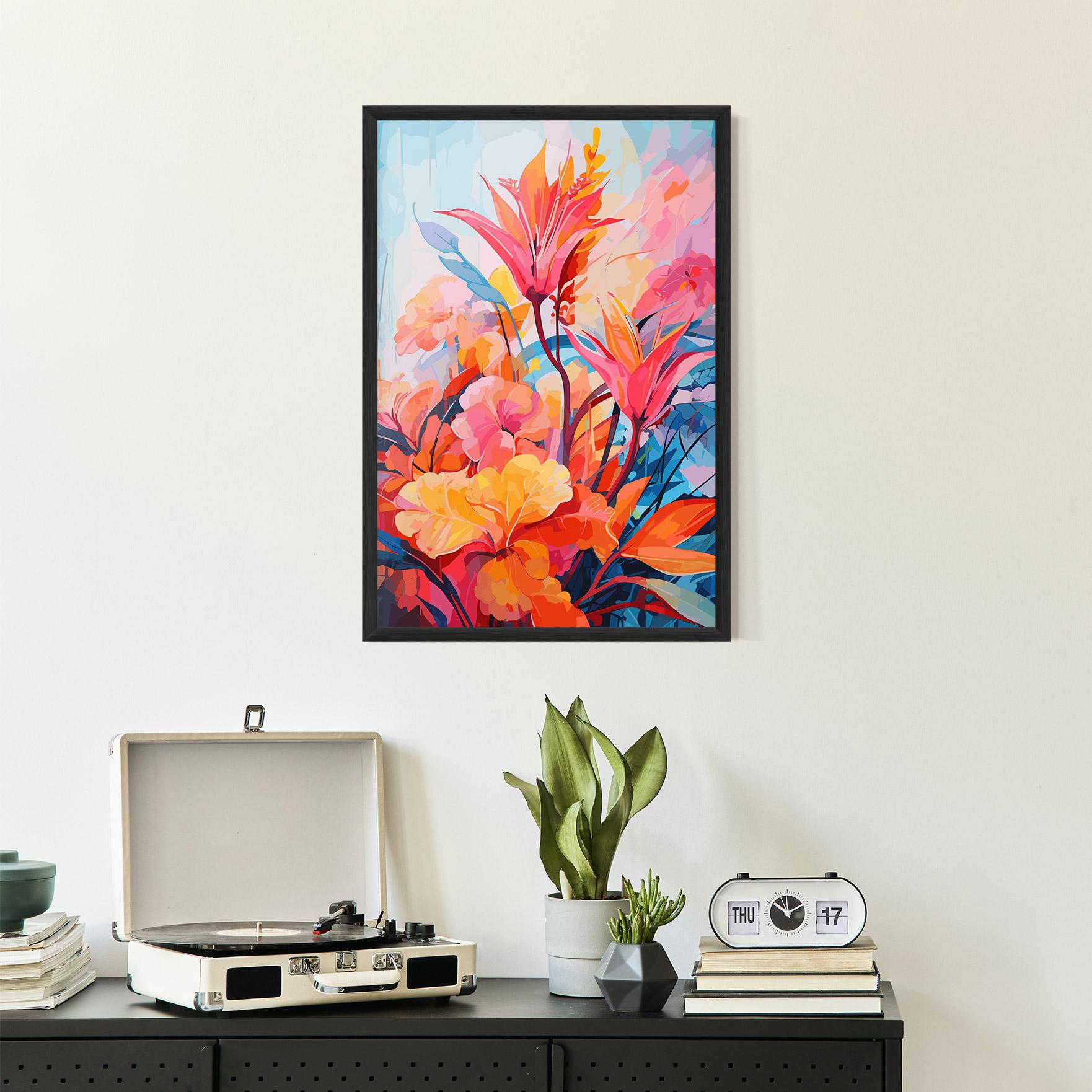 Keretezett Poszter Orange Art Flower mockup 2