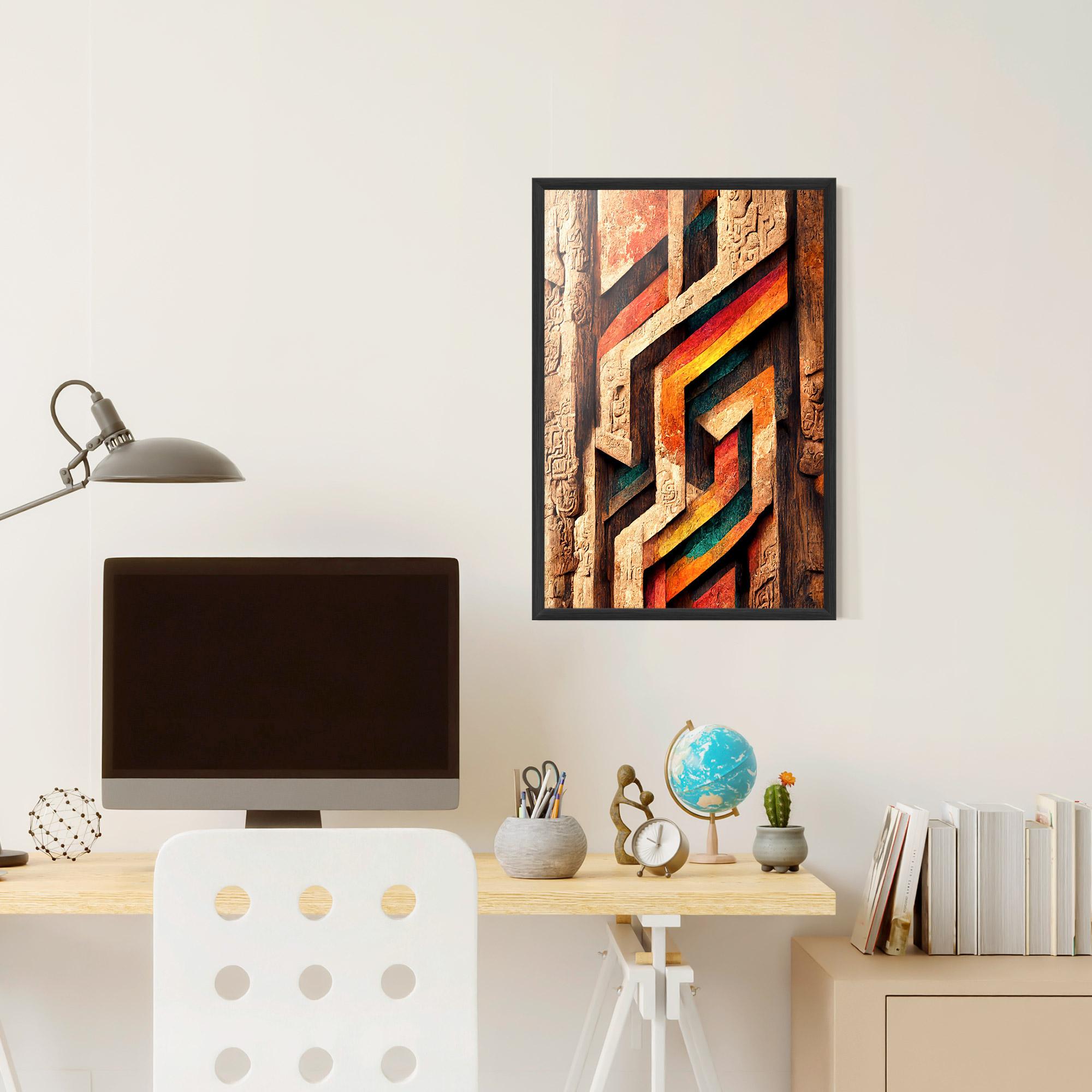 Keretezett Poszter Mayan Style Wood mockup 6