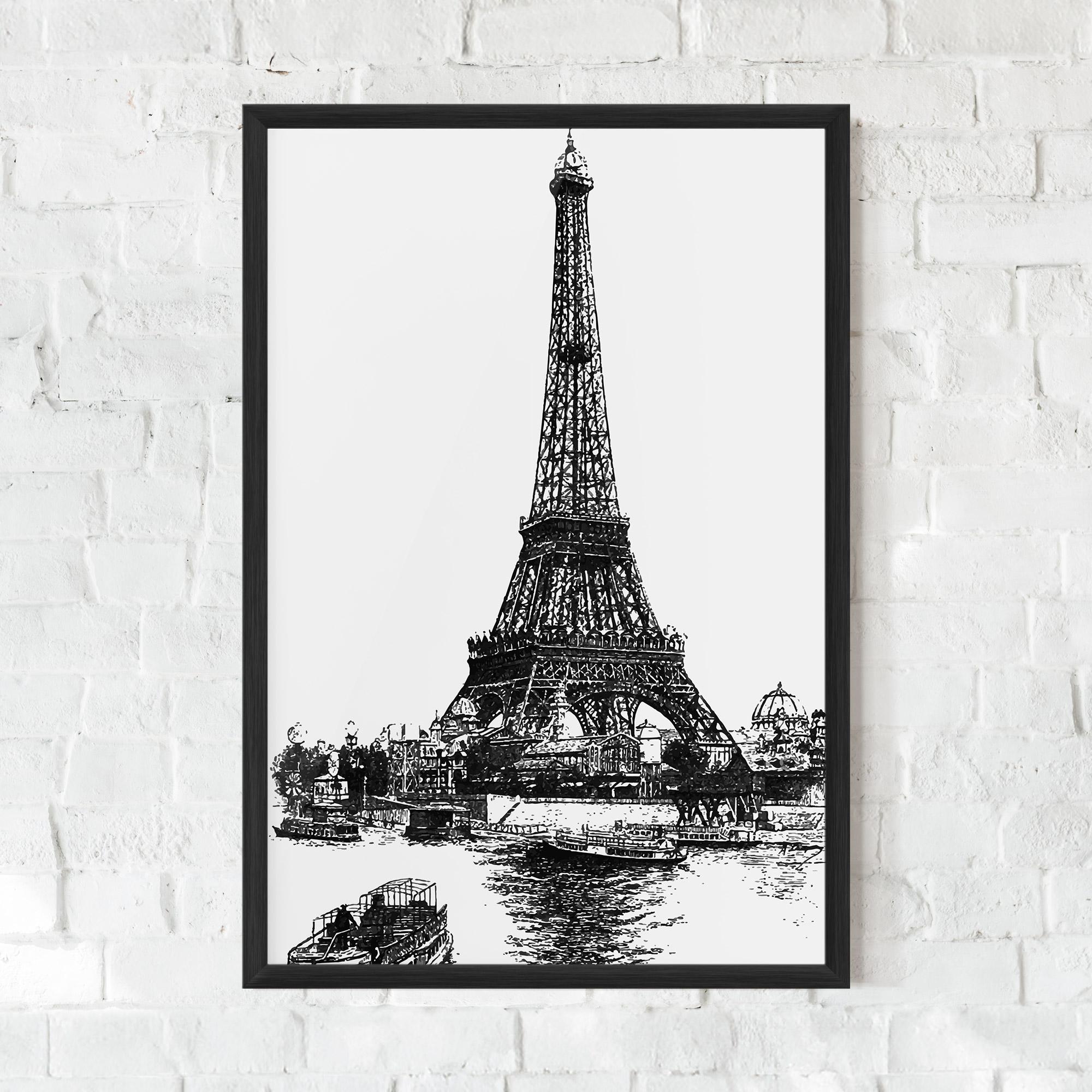 Keretezett Poszter Eiffel Tower Drawing mockup 0