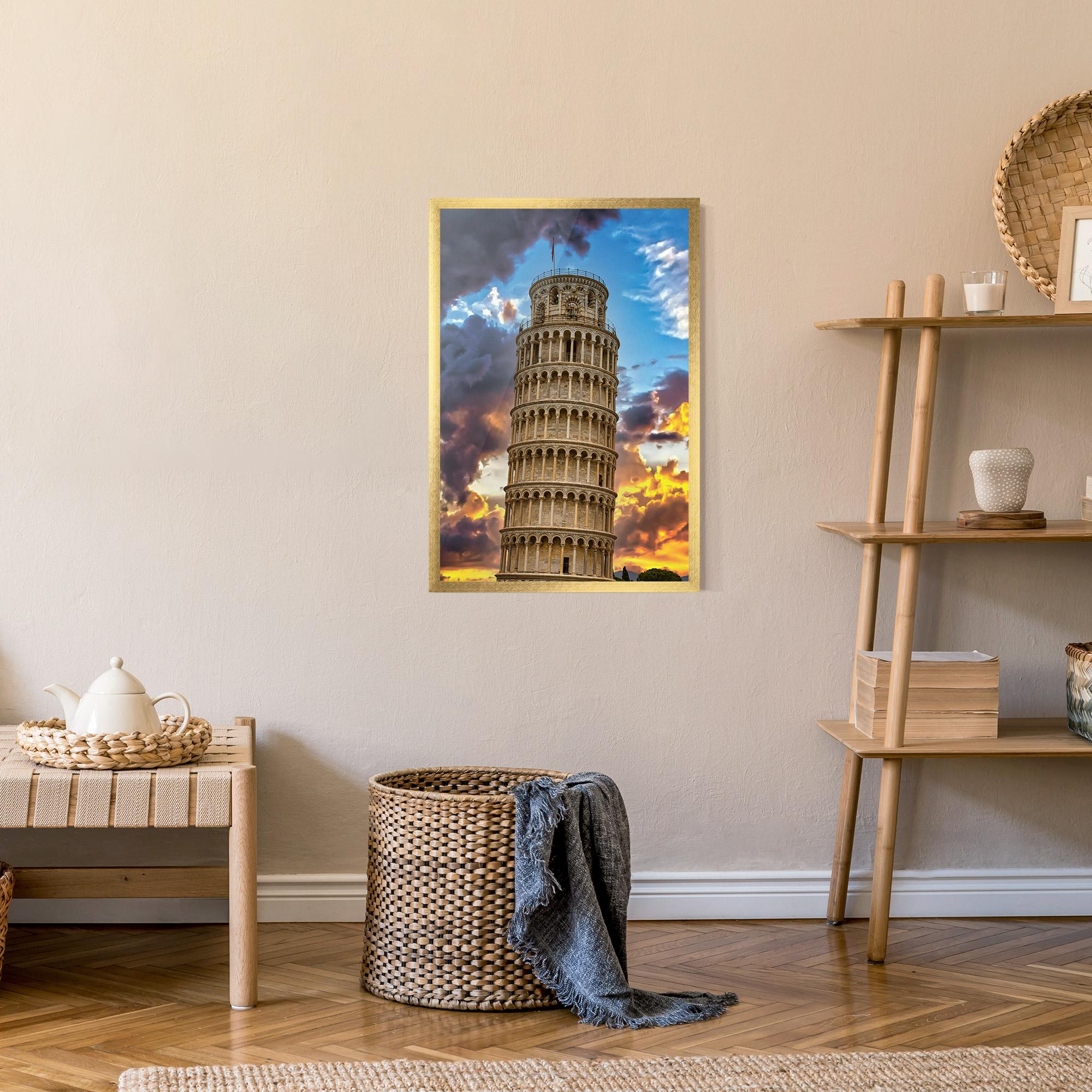 Keretezett Poszter Tower Of Pisa Sunset mockup 9