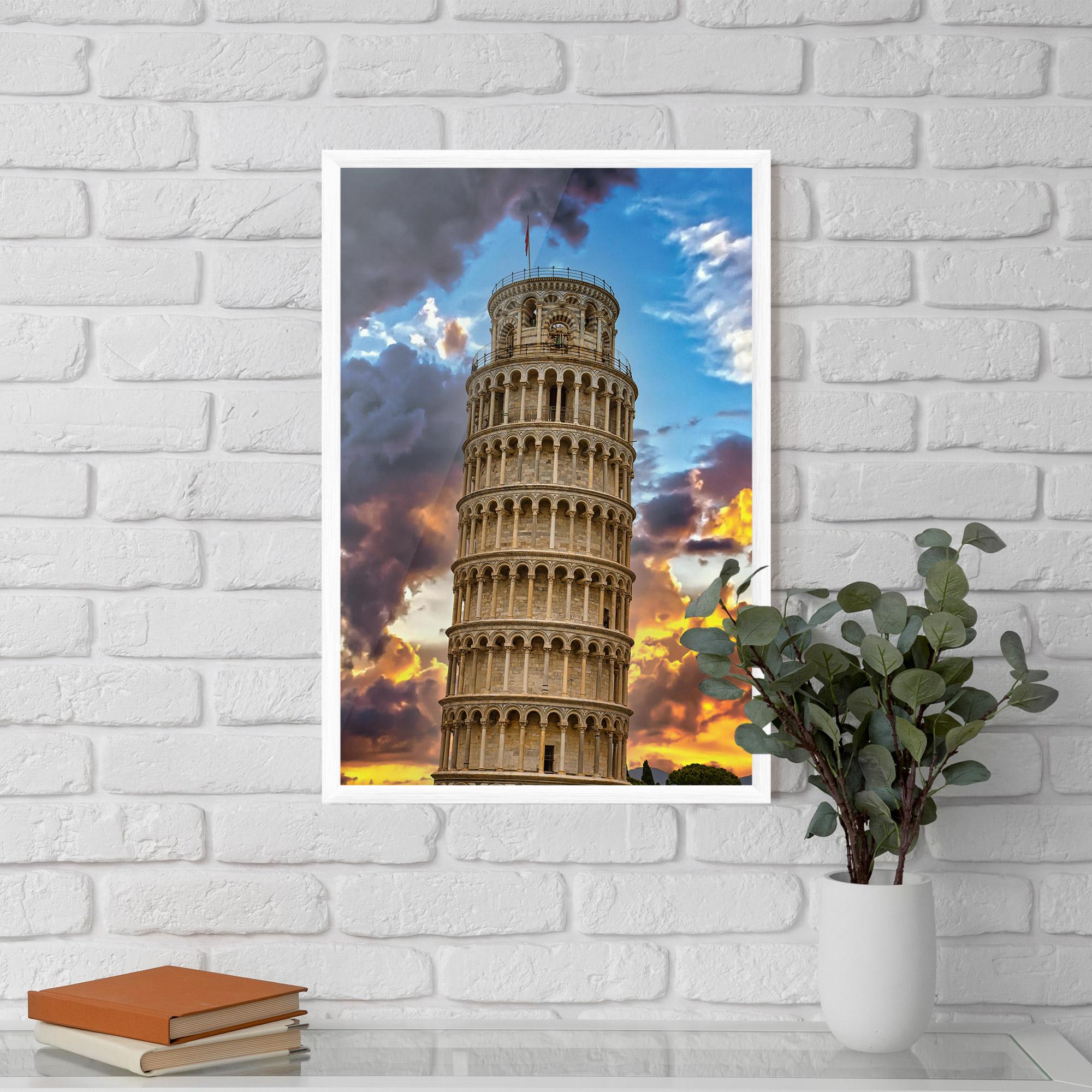 Keretezett Poszter Tower Of Pisa Sunset mockup 5