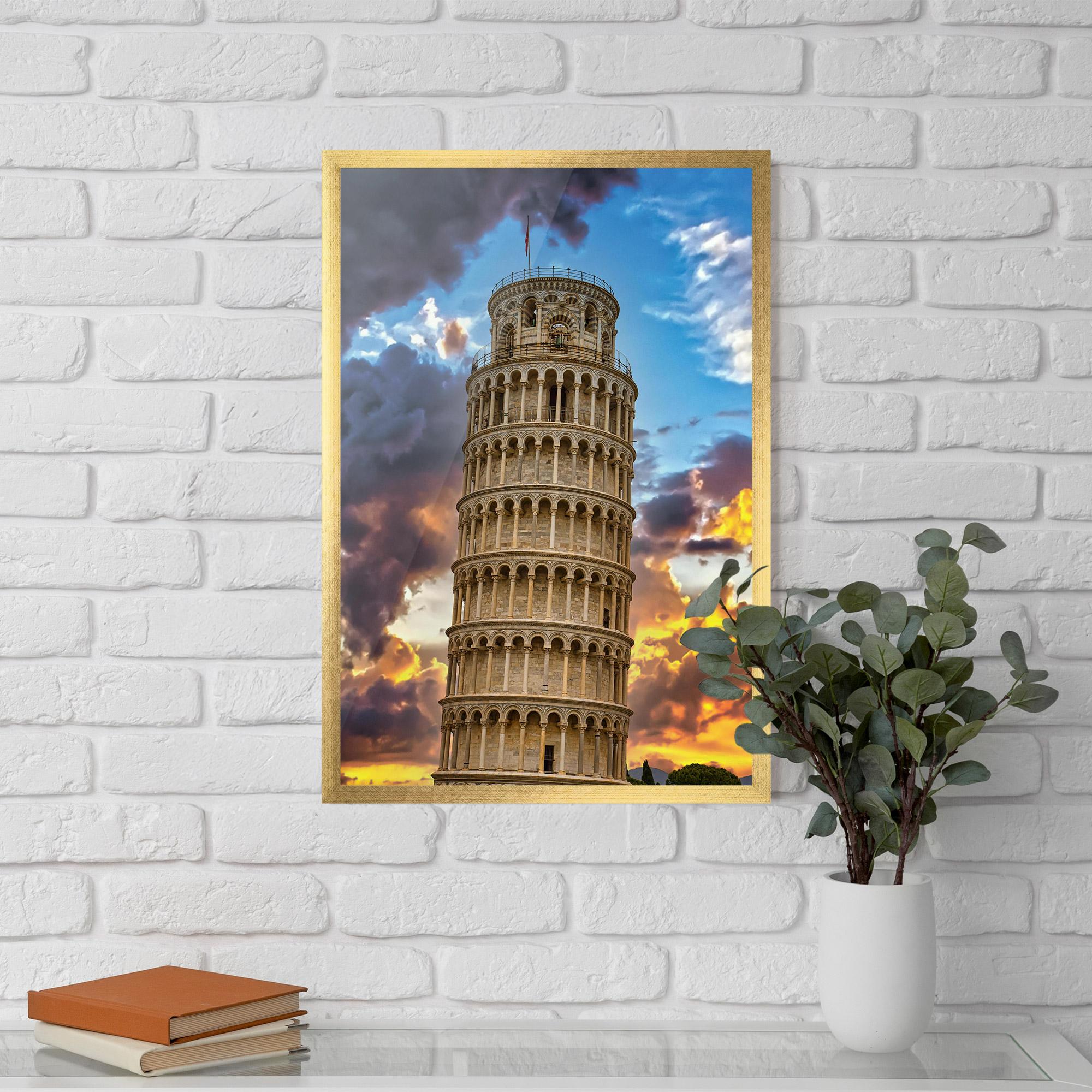 Keretezett Poszter Tower Of Pisa Sunset mockup 5