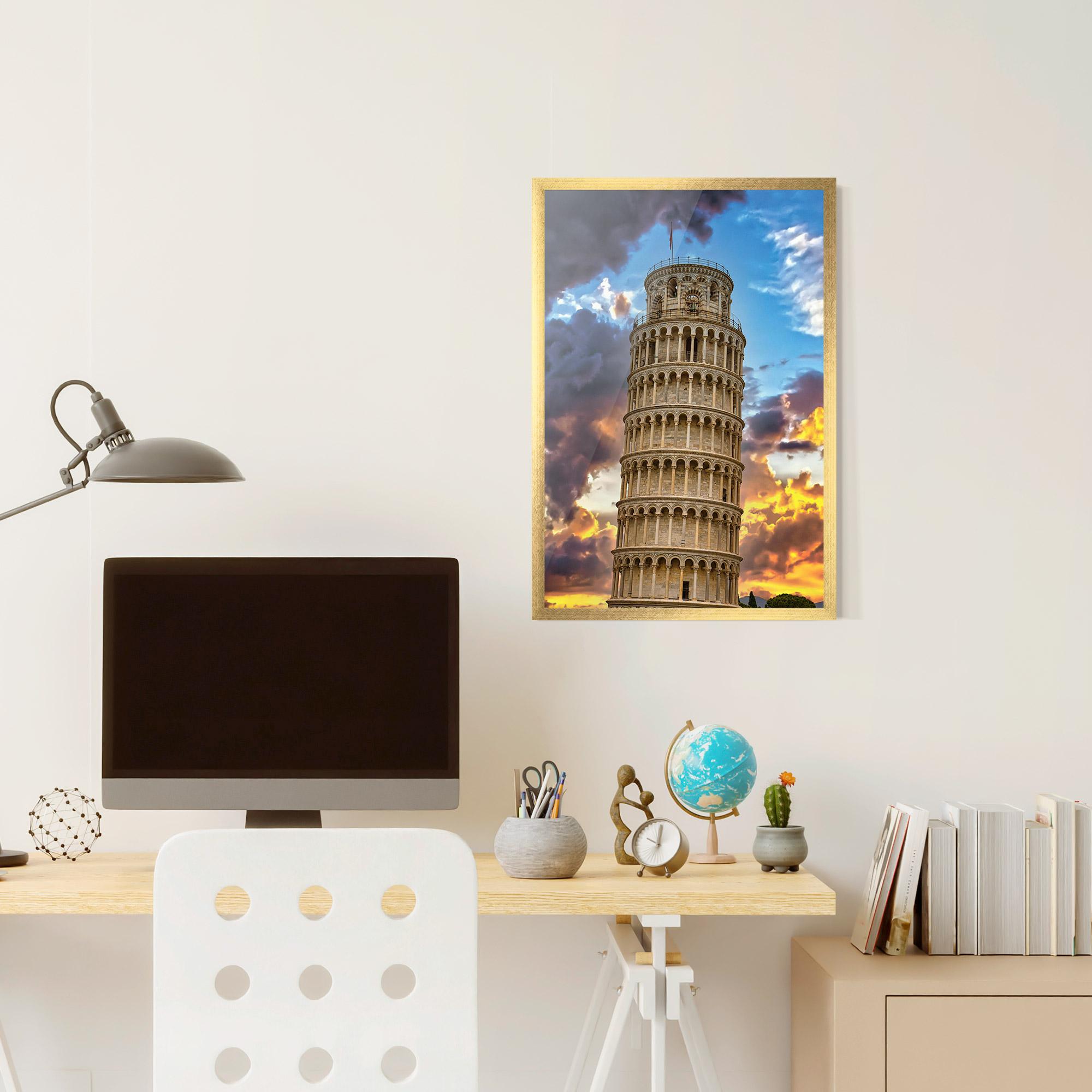 Keretezett Poszter Tower Of Pisa Sunset mockup 6
