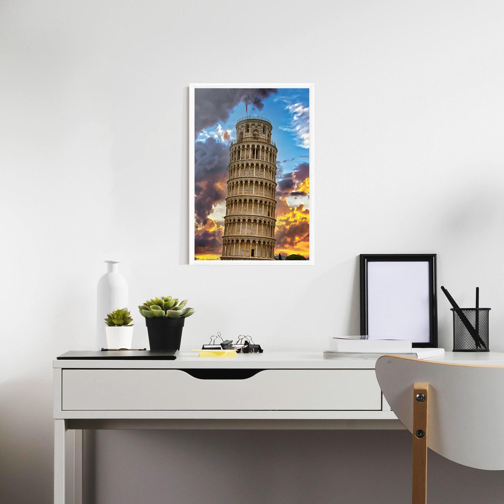 Keretezett Poszter Tower Of Pisa Sunset mockup 7