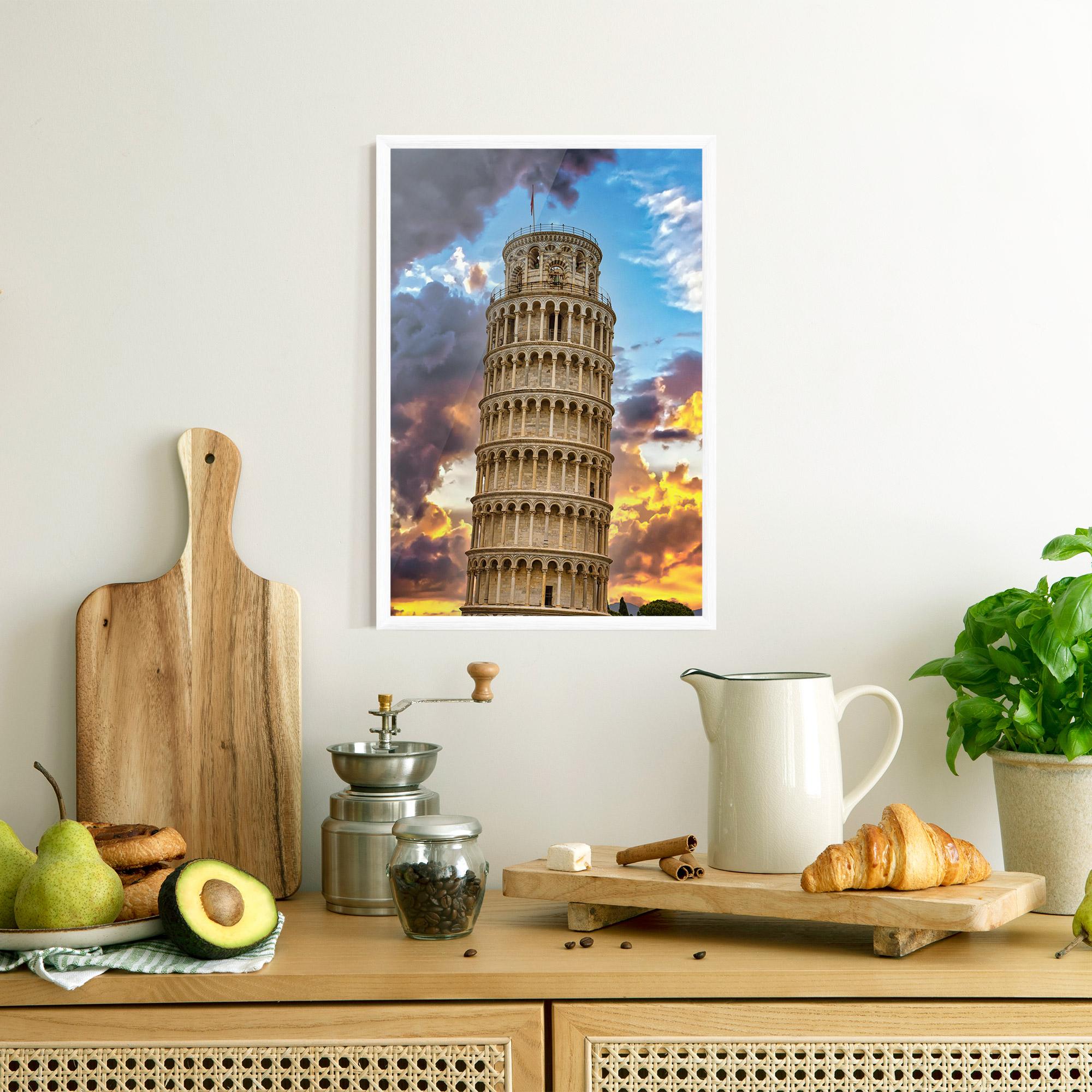Keretezett Poszter Tower Of Pisa Sunset mockup 8