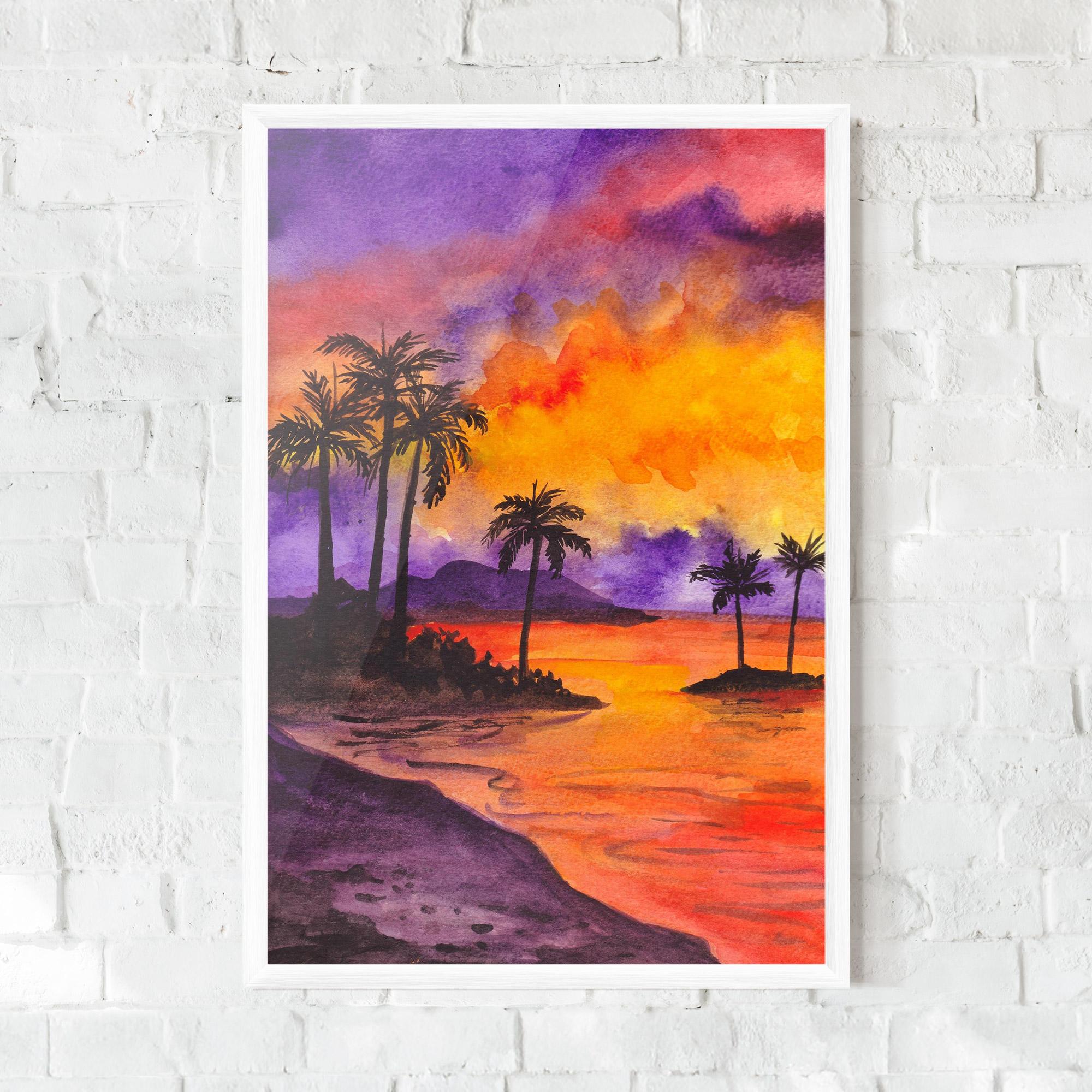 Keretezett Poszter Sunset Watercolor Painting mockup 0