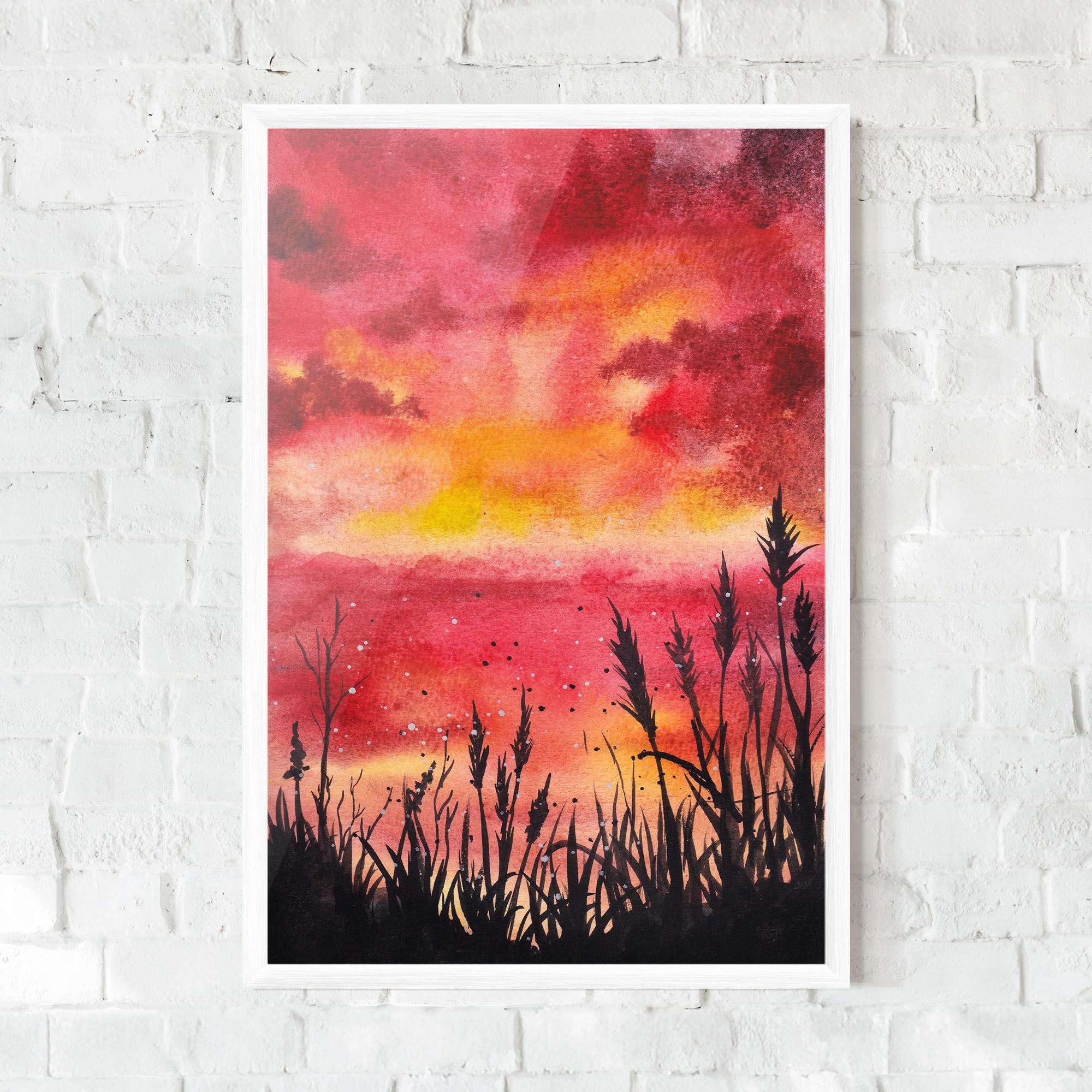 Keretezett Poszter Watercolor Pink Sunset Painting mockup 0