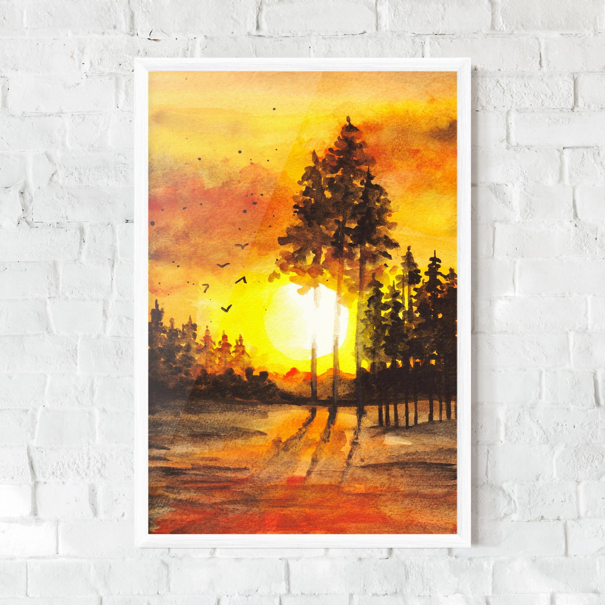 Keretezett Poszter Watercolor Sunset Painting mockup 0