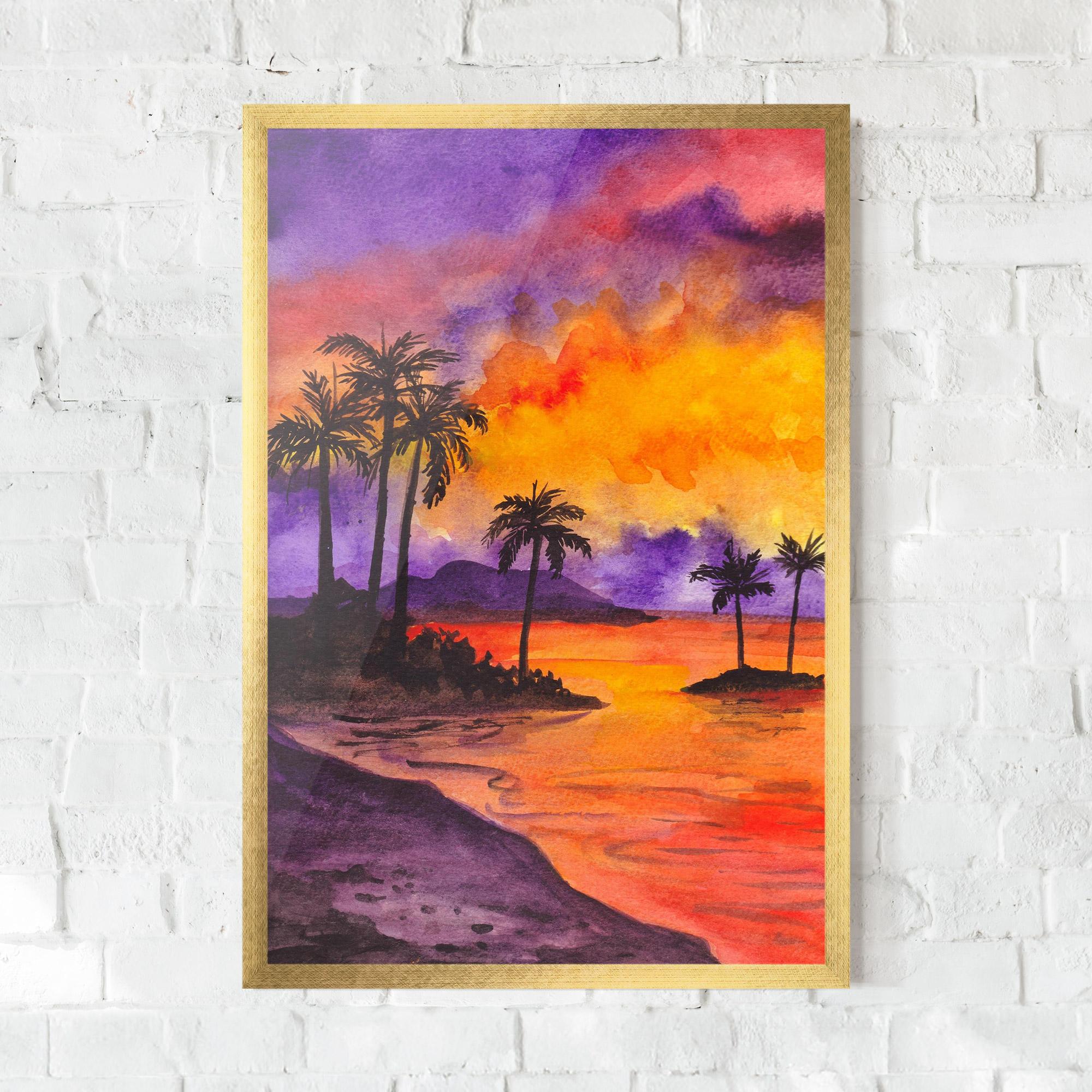 Keretezett Poszter Sunset Watercolor Painting mockup 0