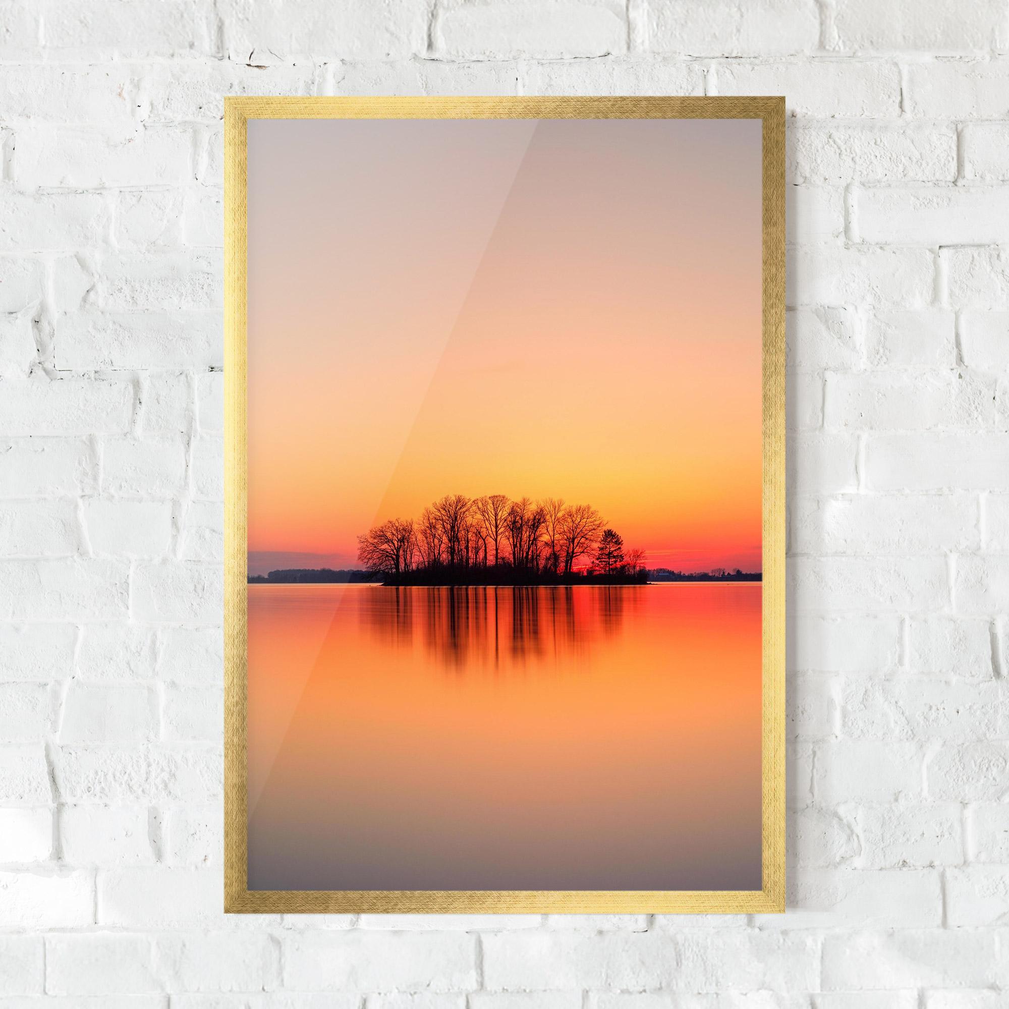 Keretezett Poszter Tree Sunset Lake mockup 0
