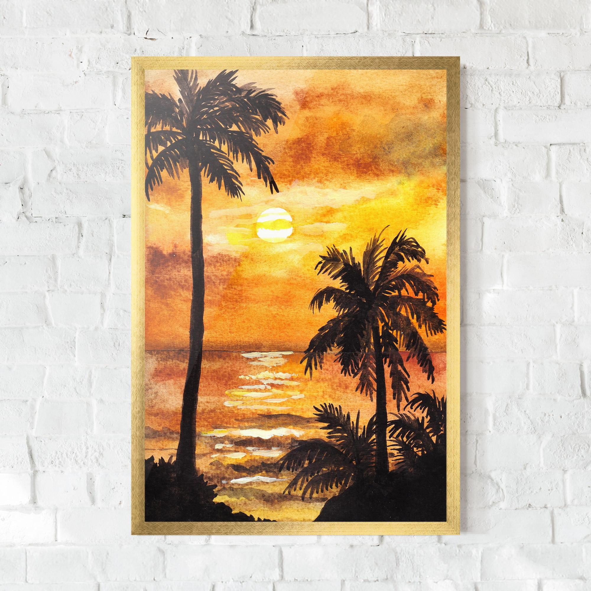Keretezett Poszter Watercolor Painting Sunrise mockup 0