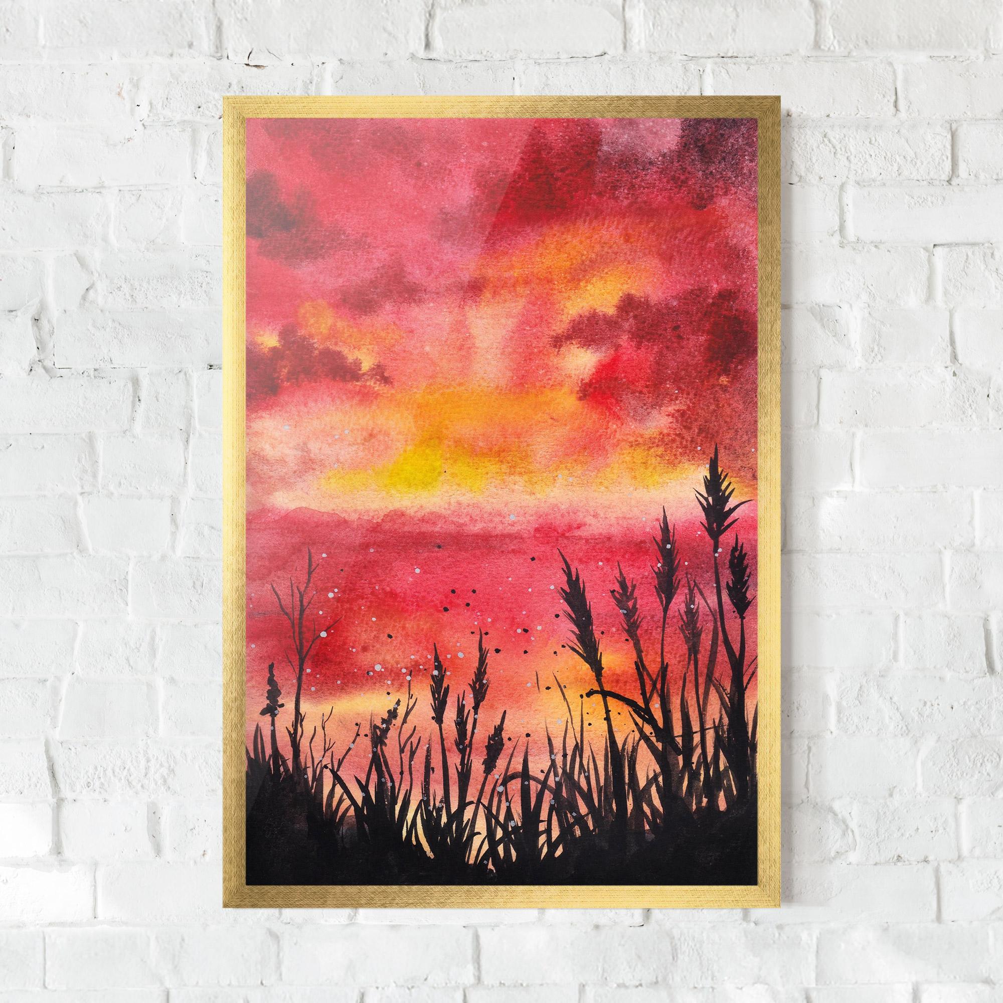 Keretezett Poszter Watercolor Pink Sunset Painting mockup 0