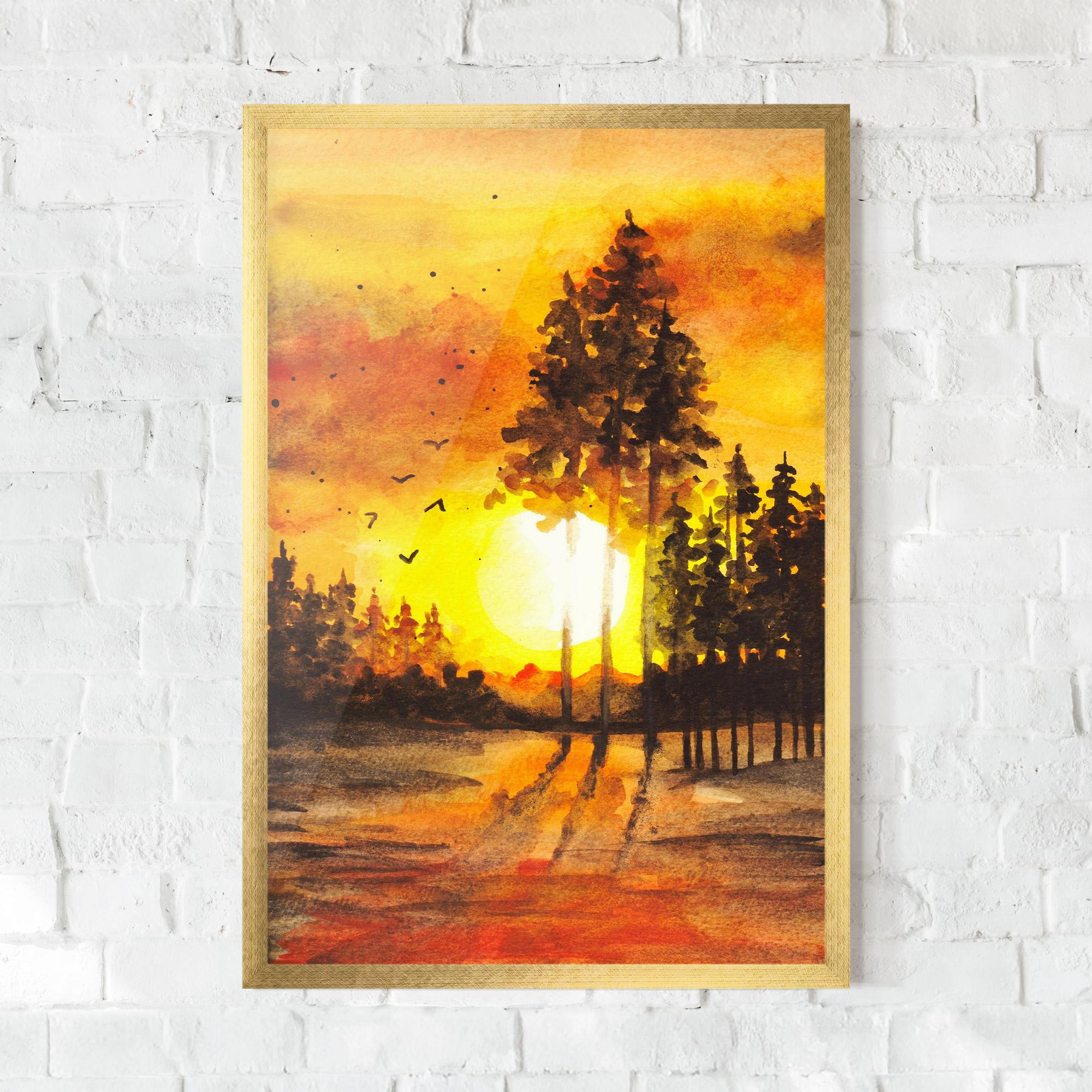 Keretezett Poszter Watercolor Sunset Painting mockup 0