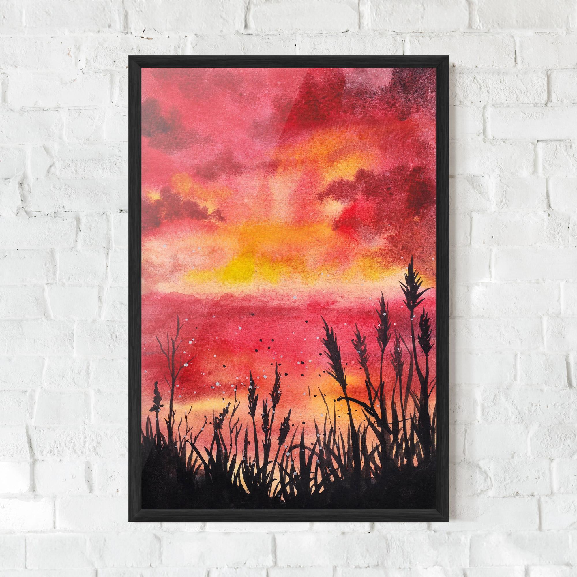Keretezett Poszter Watercolor Pink Sunset Painting mockup 0