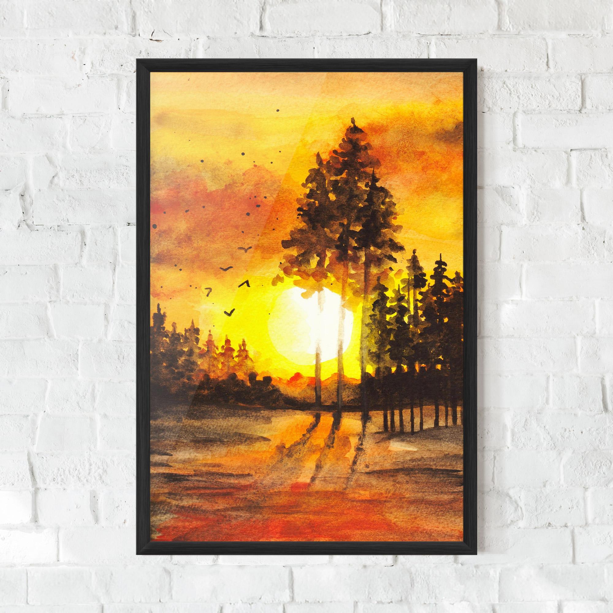 Keretezett Poszter Watercolor Sunset Painting mockup 0