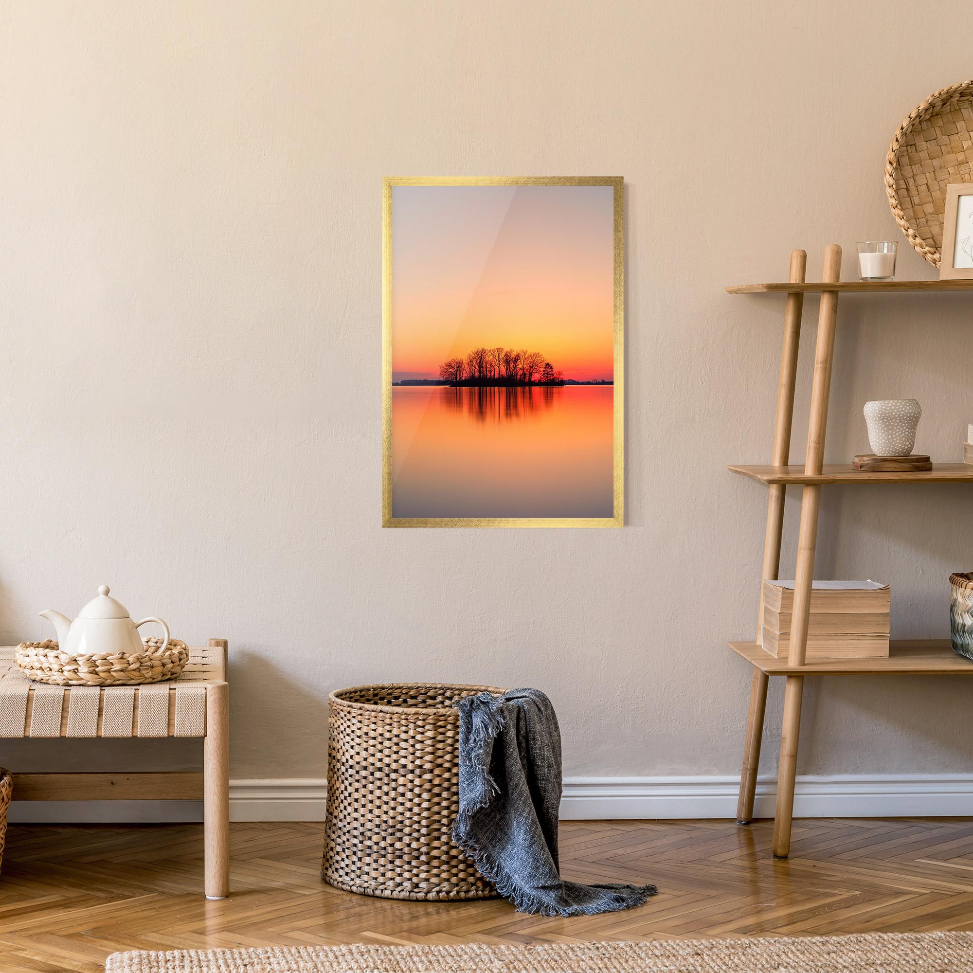 Keretezett Poszter Tree Sunset Lake mockup 9