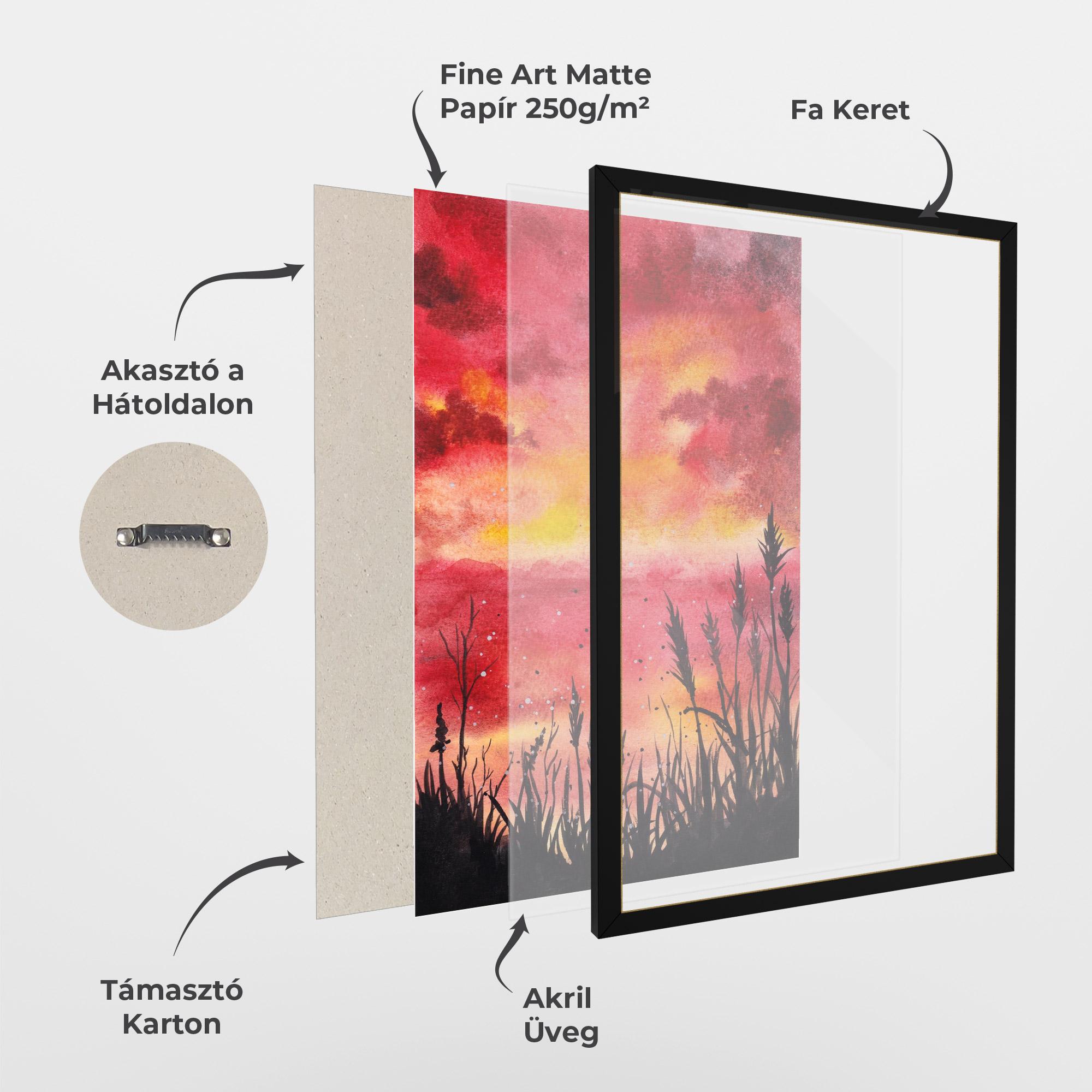 Keretezett Poszter Watercolor Pink Sunset Painting mockup 1