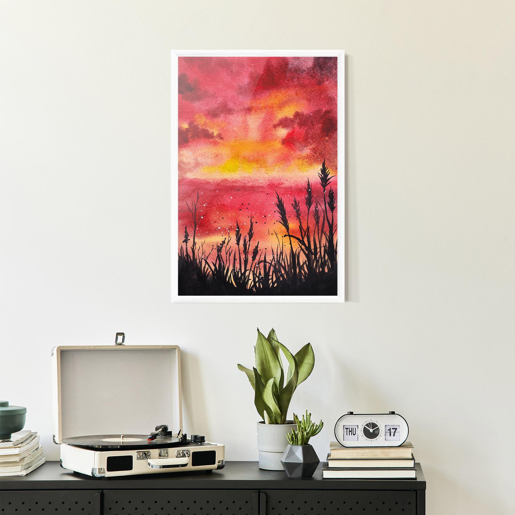 Keretezett Poszter Watercolor Pink Sunset Painting mockup 2