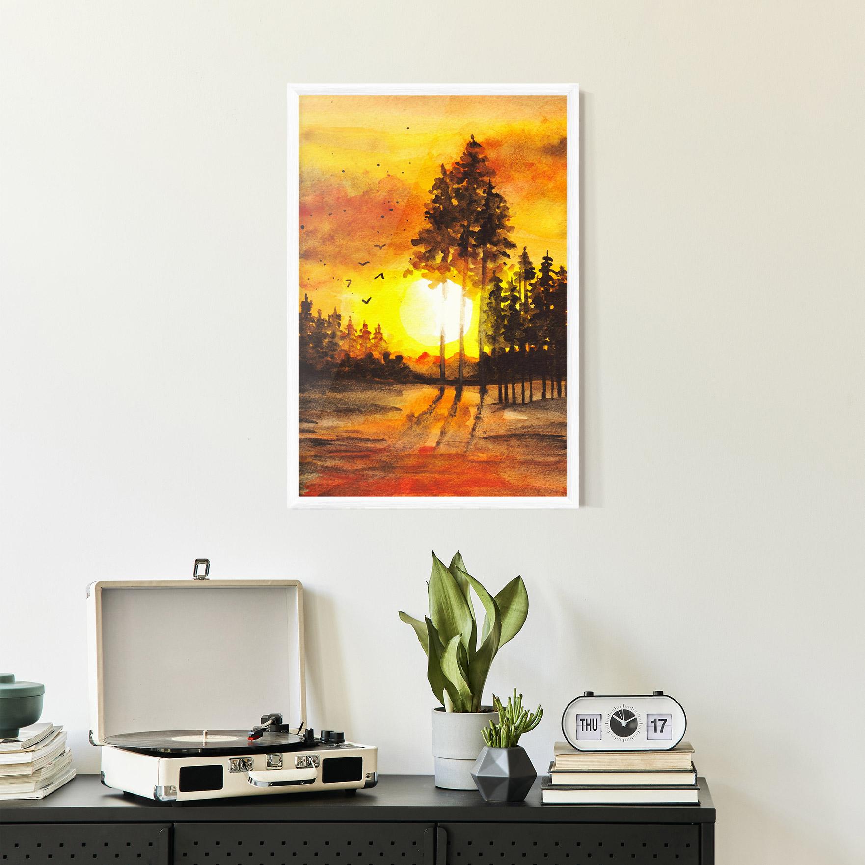 Keretezett Poszter Watercolor Sunset Painting mockup 2