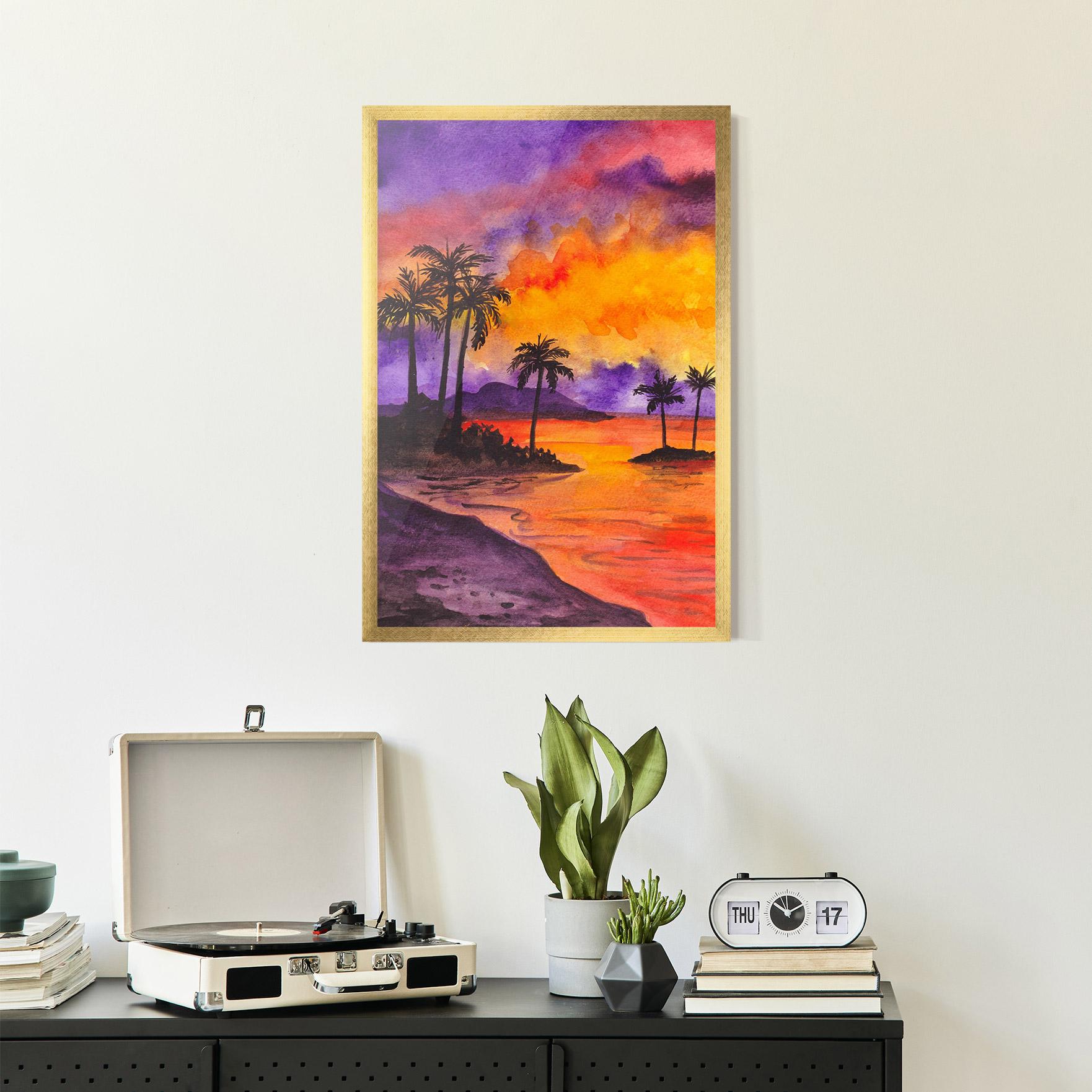 Keretezett Poszter Sunset Watercolor Painting mockup 2