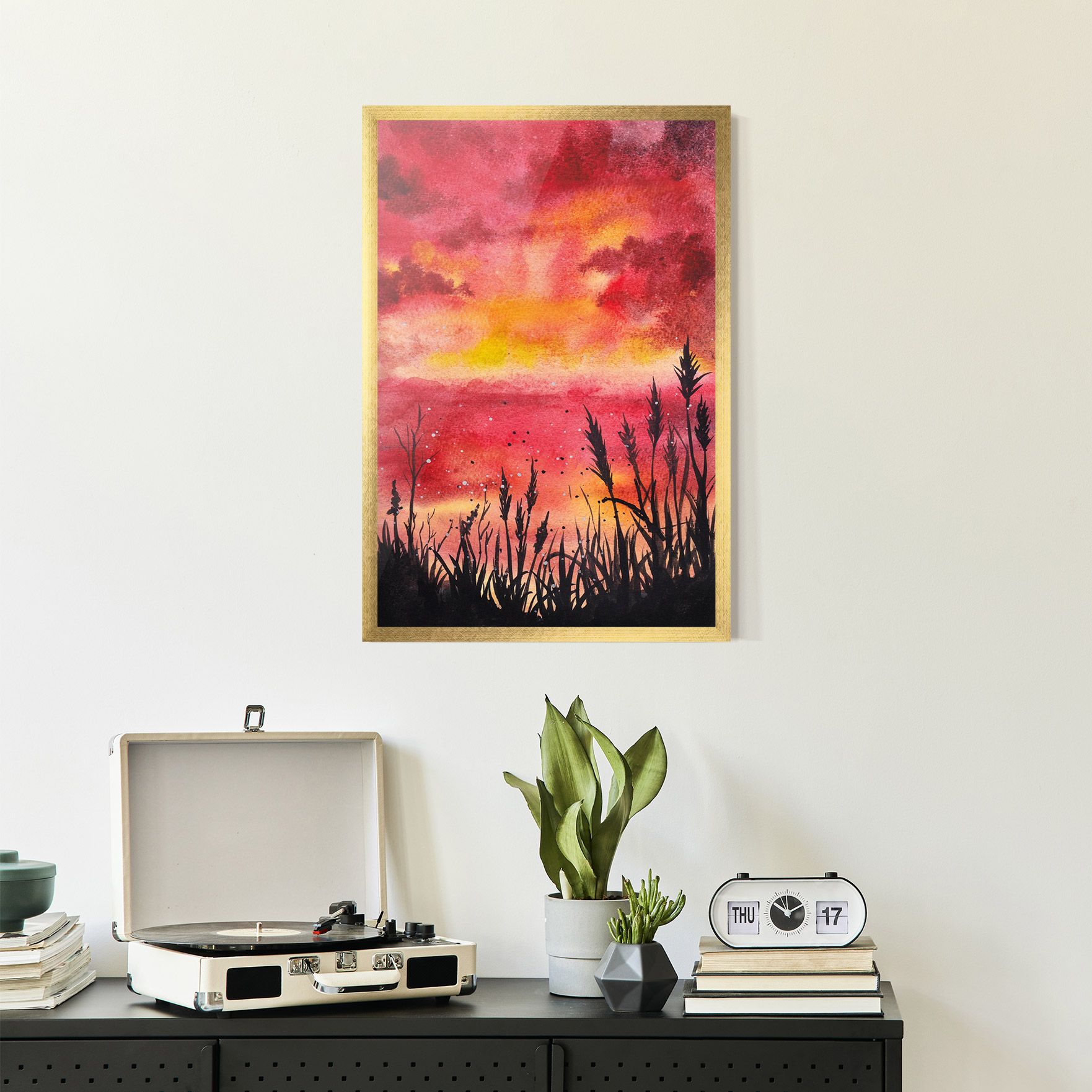 Watercolor Pink Sunset Painting mockup 2