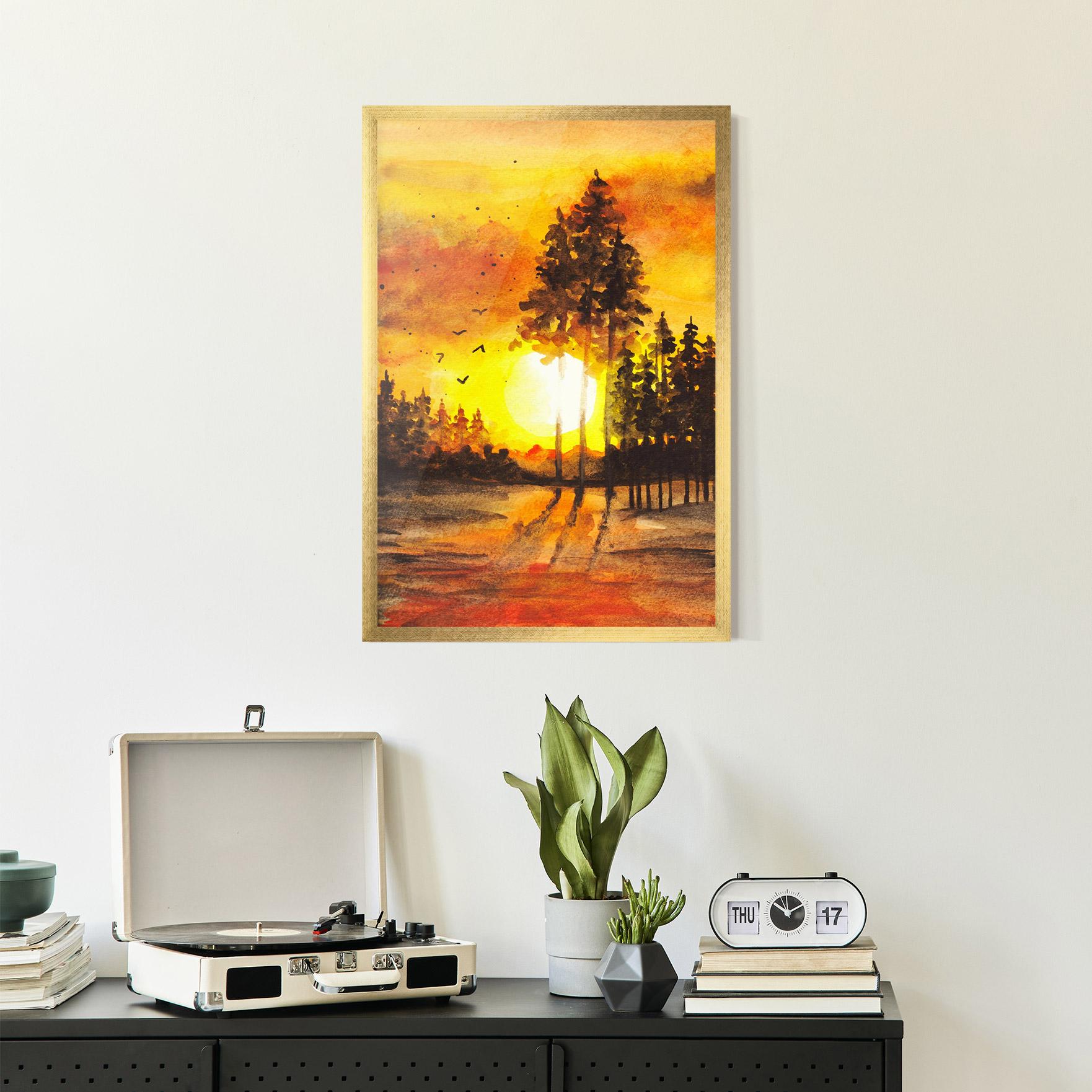 Keretezett Poszter Watercolor Sunset Painting mockup 2