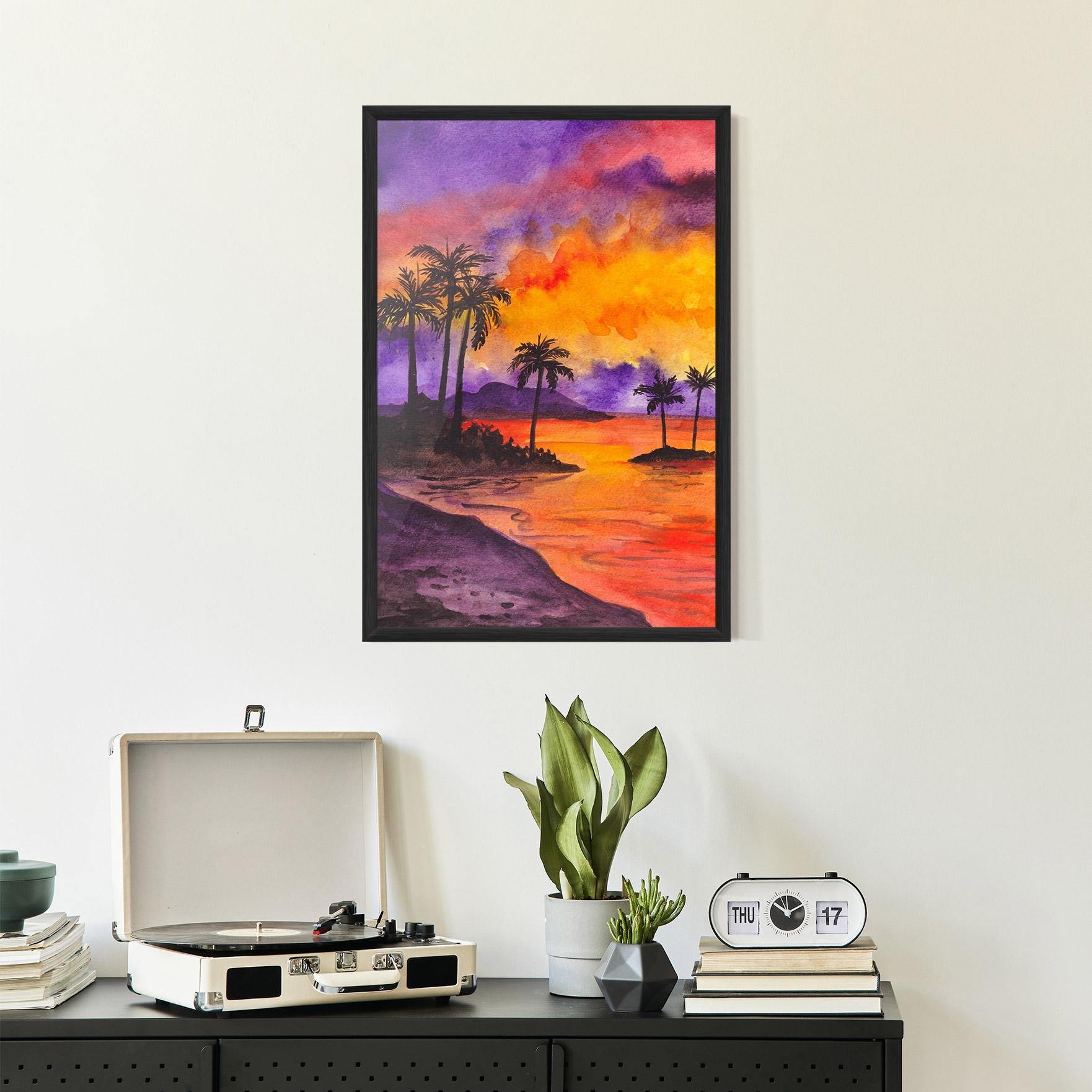 Keretezett Poszter Sunset Watercolor Painting mockup 2
